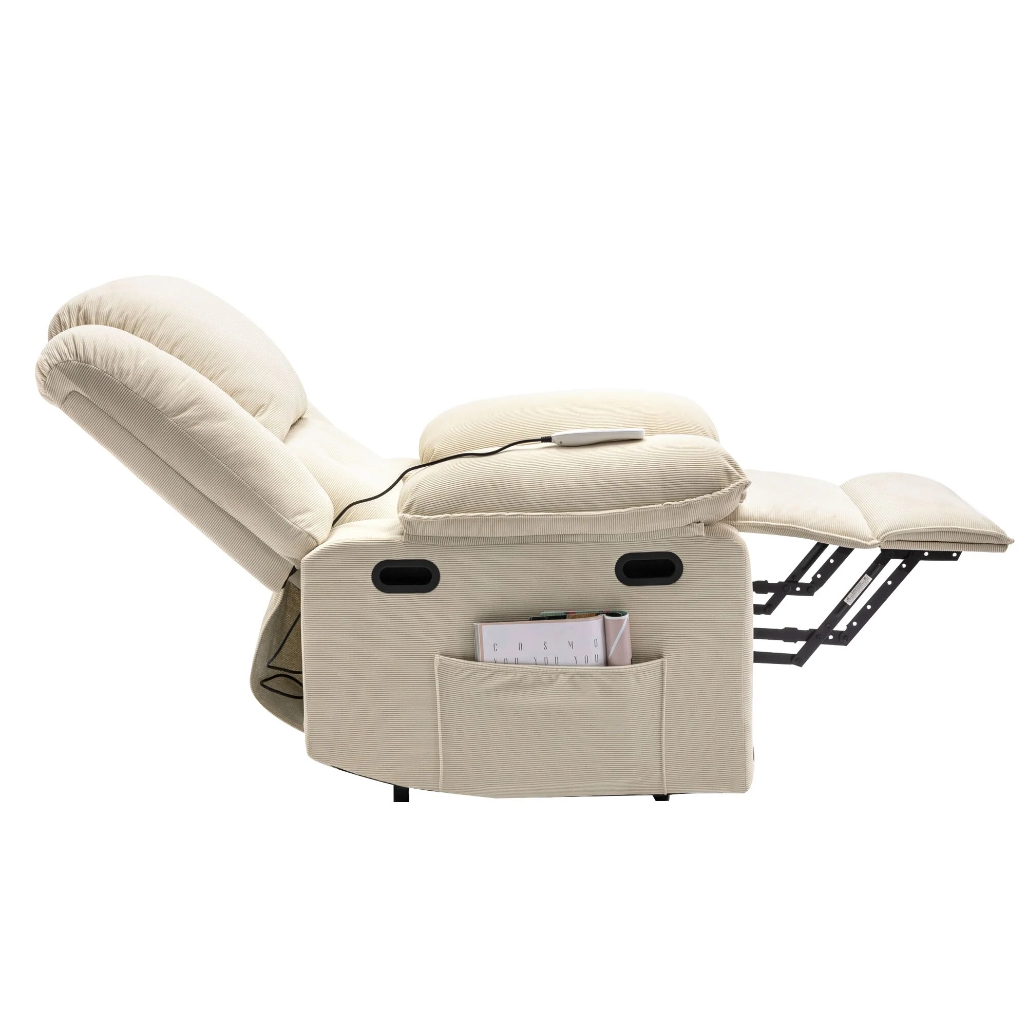 Beige Power Lift Recliner with Massage, Heating, Infinite Recline, Side Pockets, and Retractable Armrests