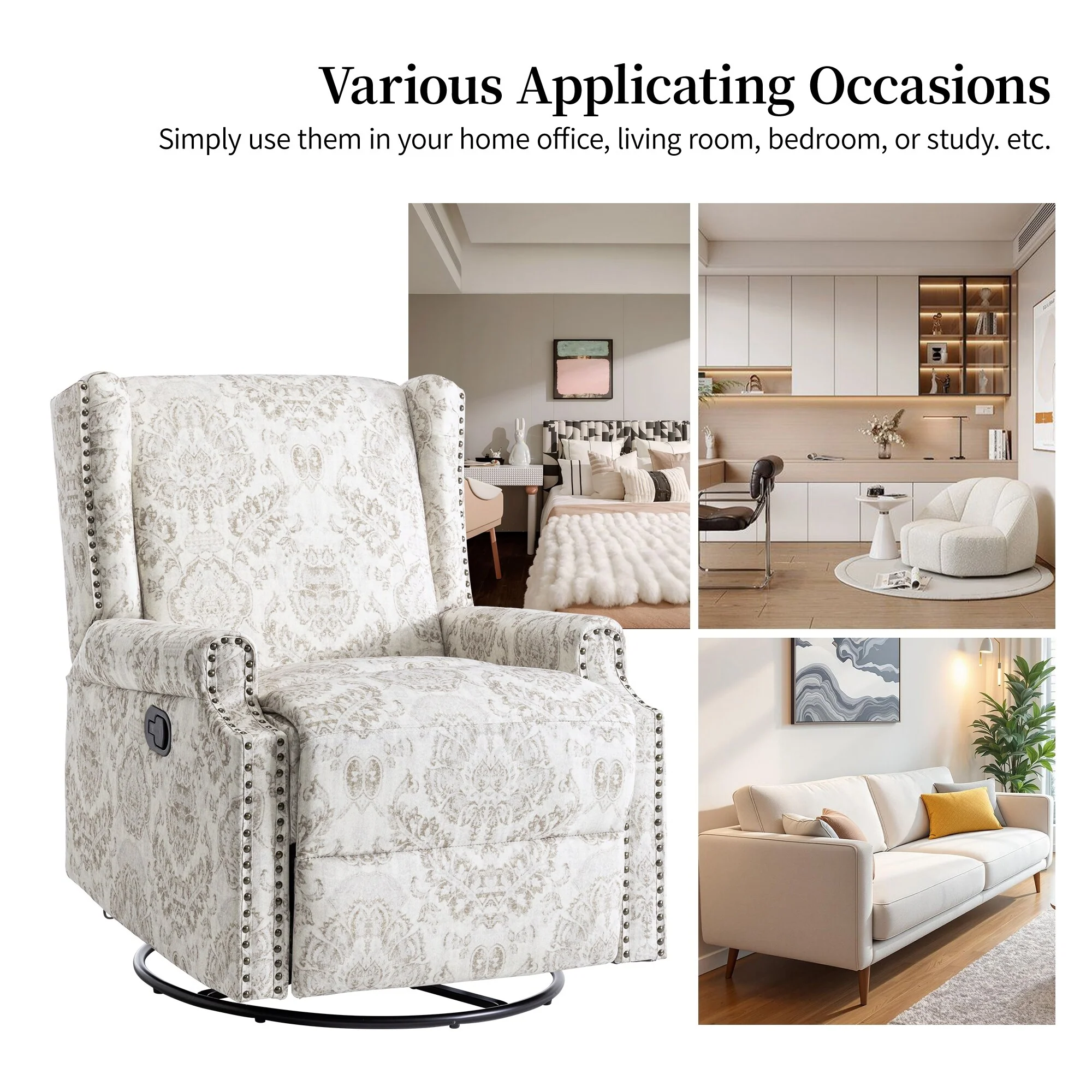 Linen Manual Swivel Base Recliner Chair with Footrest