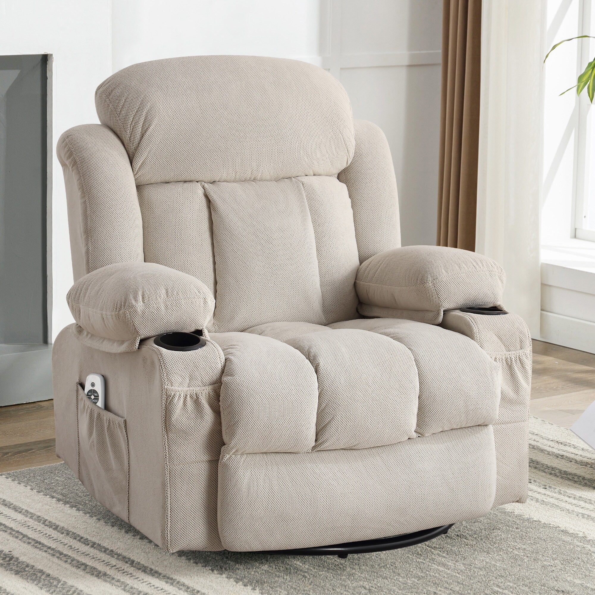 Swivel Massage Recliner Chair in Velvet with Heat & USB
