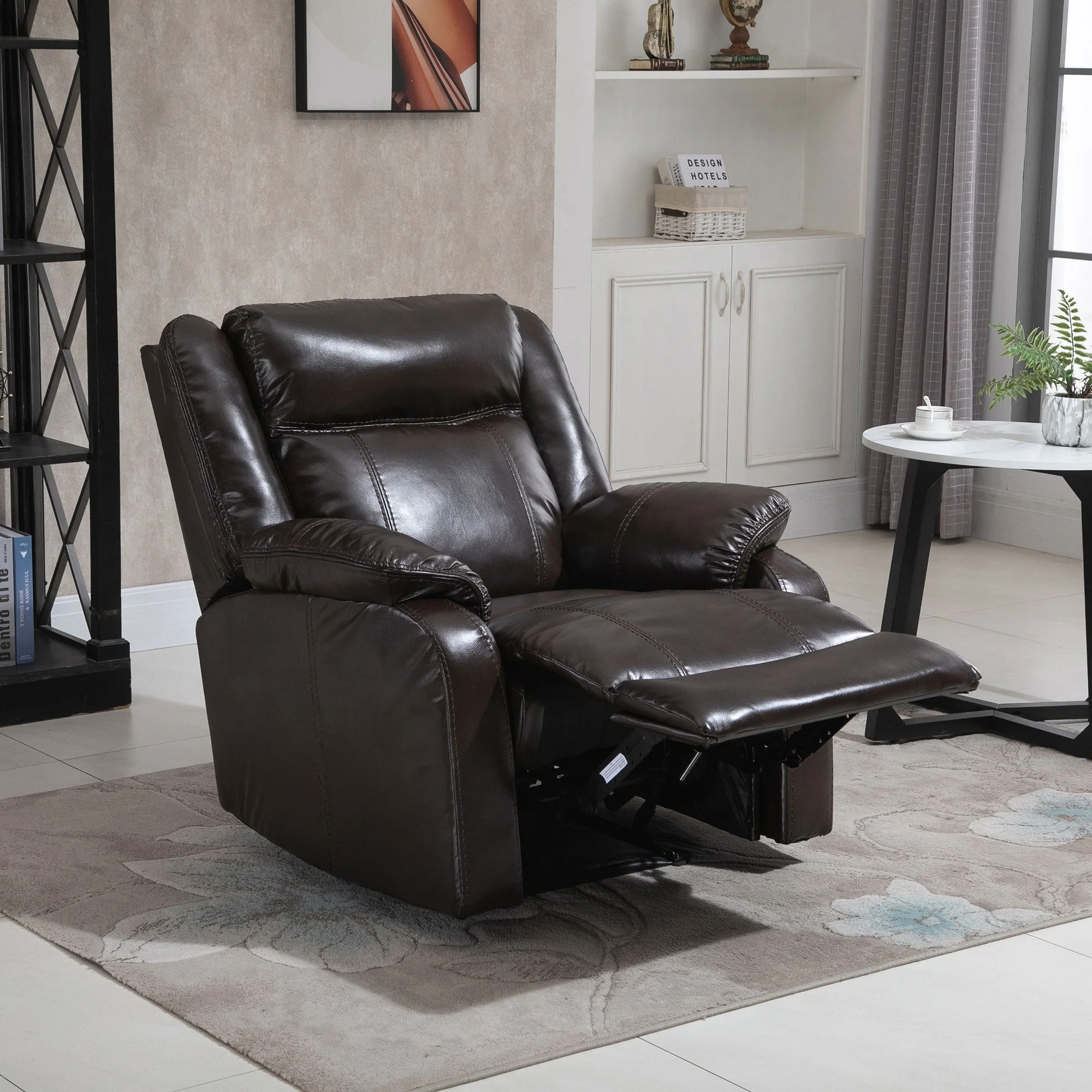 HOMCOM PU Leather Recliner Sofa Upholstered Manual Reclining Armchair with Footrest for Living Room