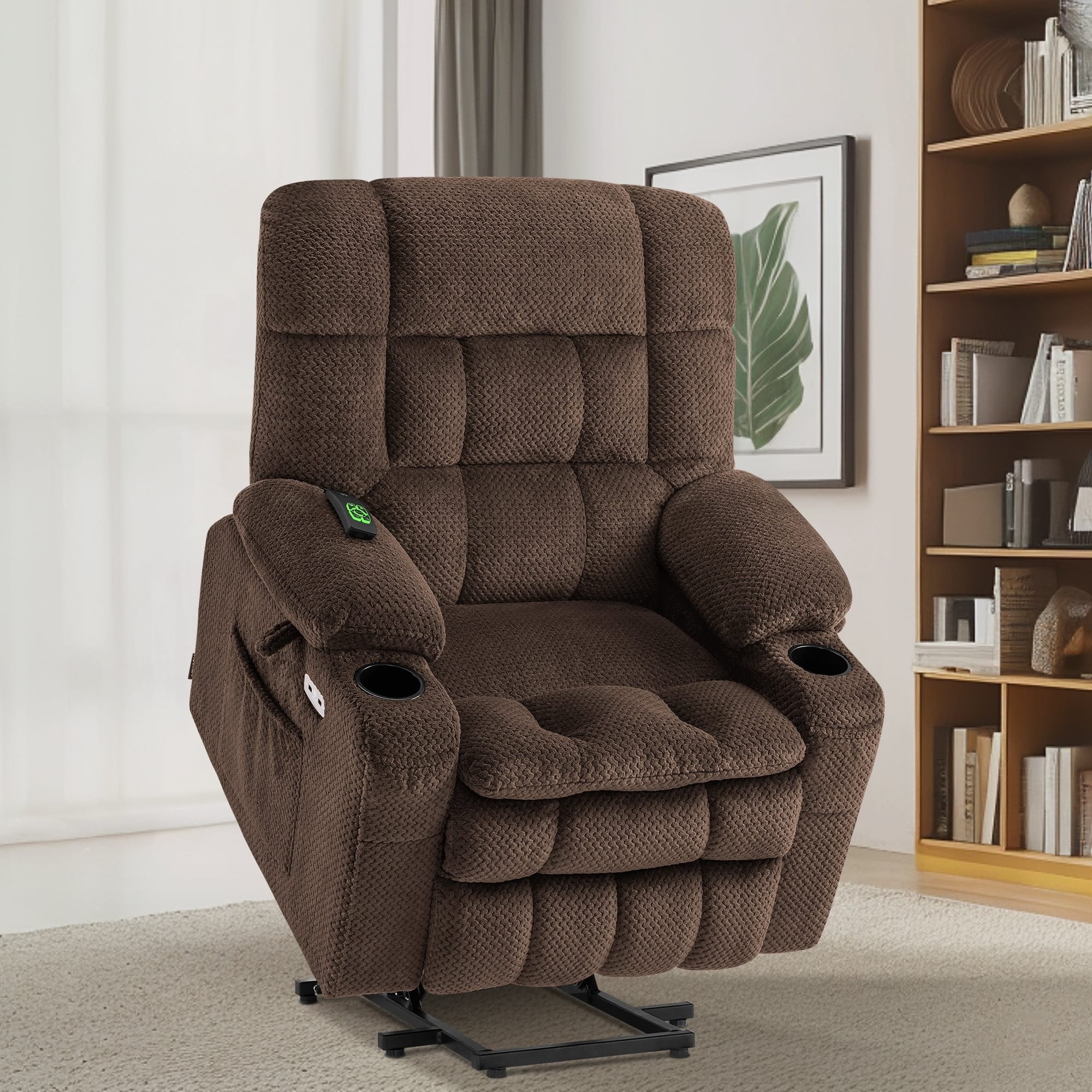 MCombo Small Dual Motor Power Lift Recliner Chair Sofa with Massage and Heat, Infinite Position, USB Ports, Fabric 7893