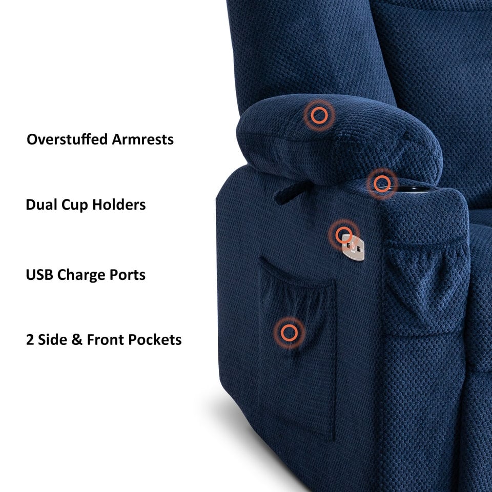 MCombo Electric Power?Recliner Chair with Massage  Heat, Plush Fabric 8015