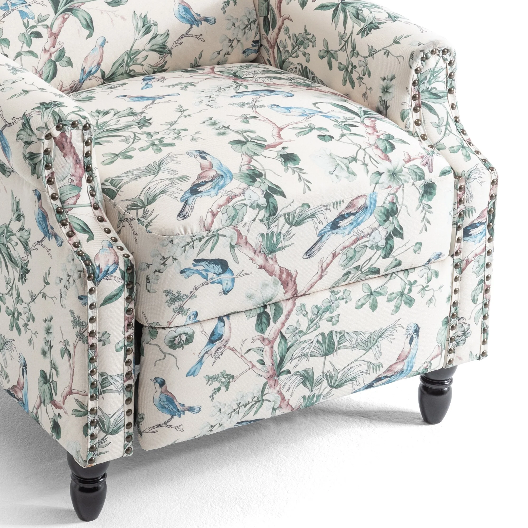 Linen Manual Upholstered Recliner with Wood Legs