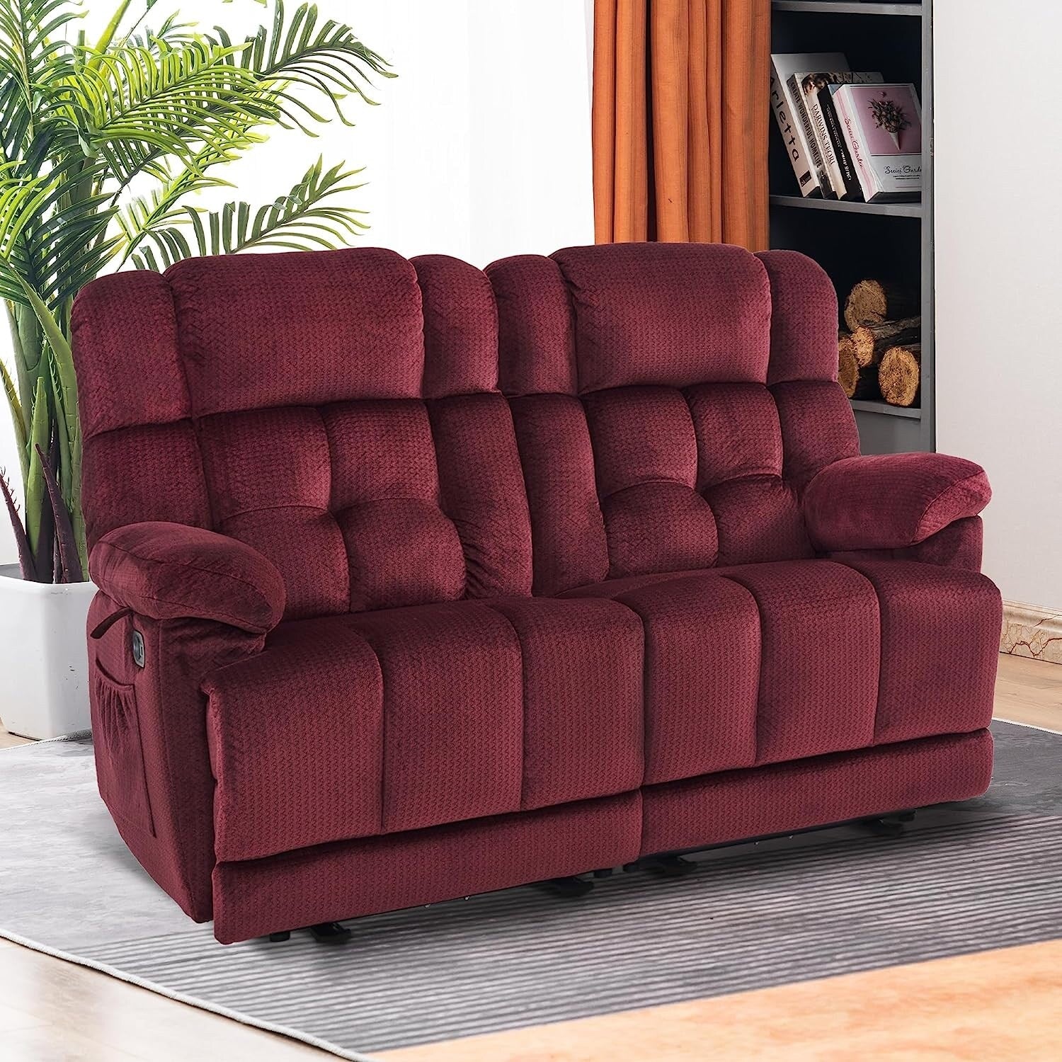 MCombo Electric Power Reclining Loveseat Sofa with Heat and Massage, Fabric 6237