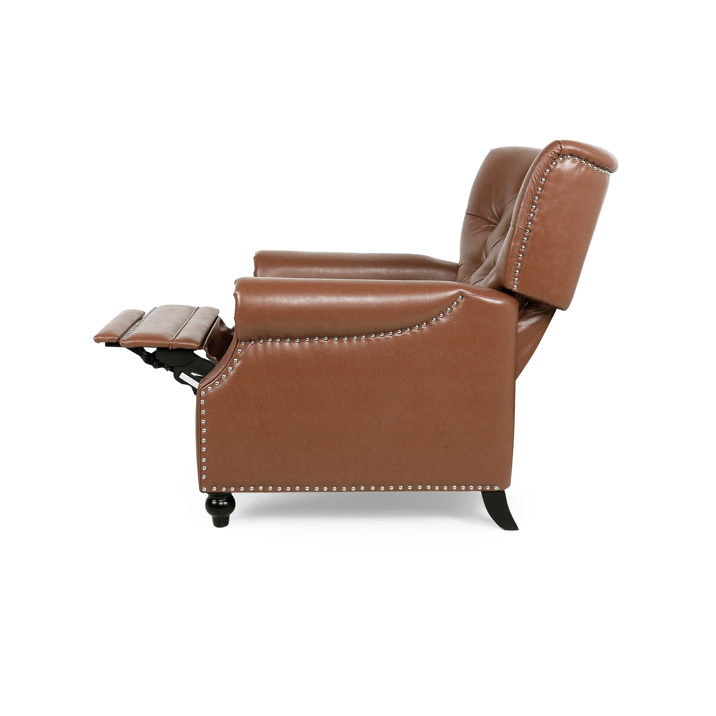 Button Tufted Push-Back Recliner Chair with Nailhead Trim and Rolled Arms