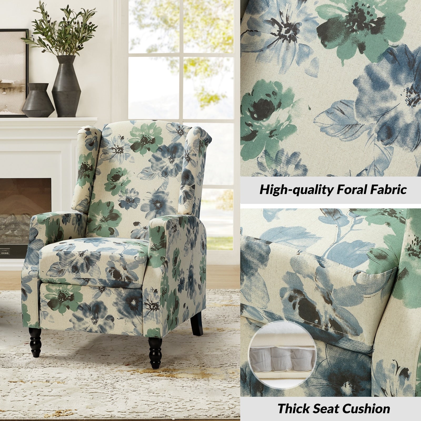 Damaris Mid-Century Modern Manual Pushback Recliner with Wingback Design by HULALA HOME