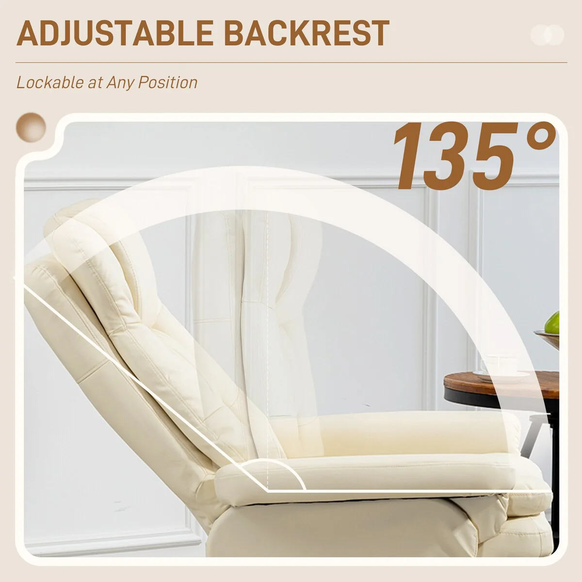 HOMCOM Swivel Recliner with Ottoman, PU Leather and Footrest with Wrapped Base, Cream White