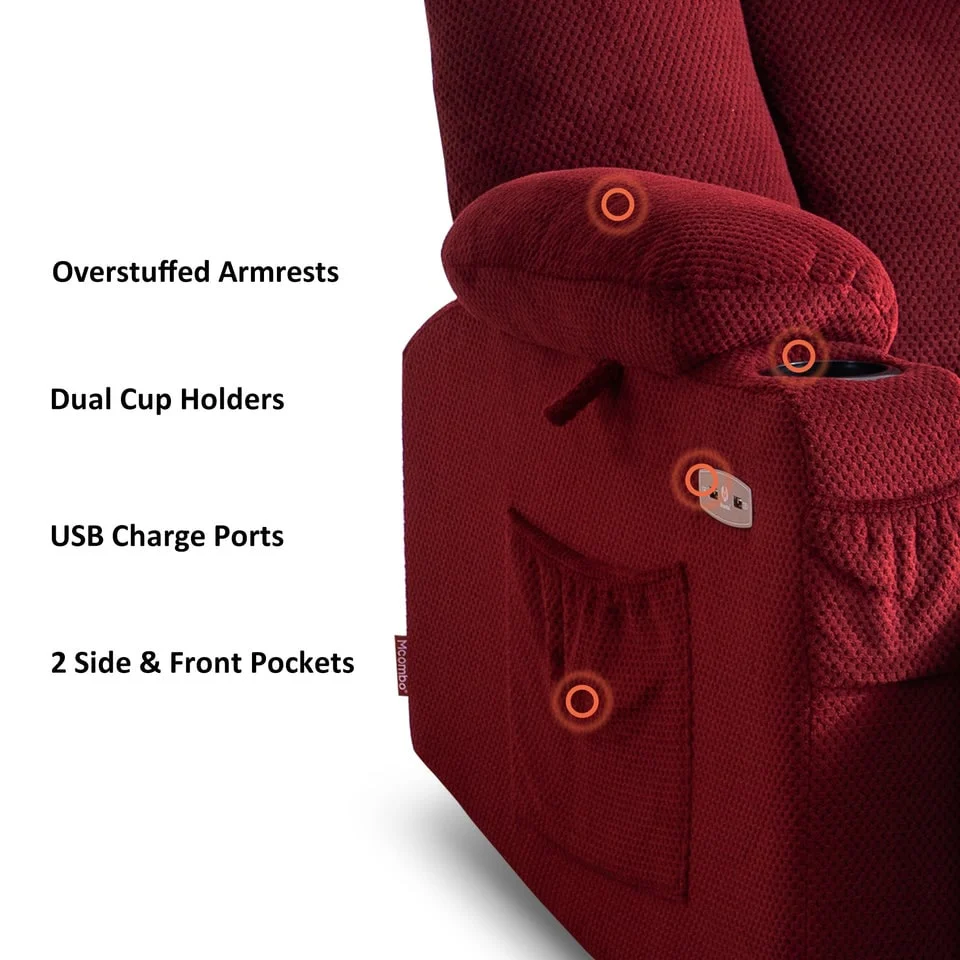 MCombo Electric Power?Recliner Chair with Massage  Heat, Plush Fabric 8015