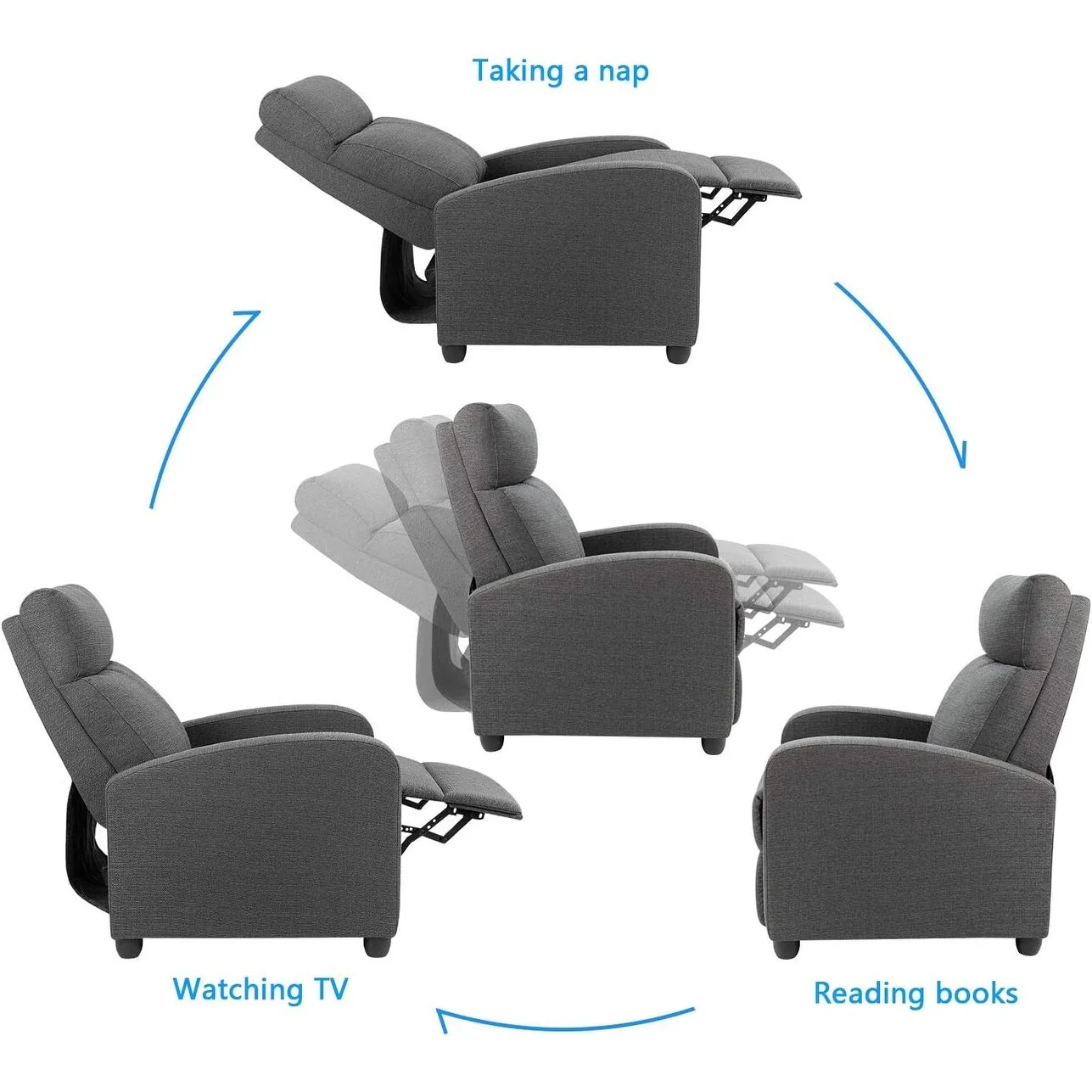 Furniwell Fabric Single Sofa Recliner with Padded Seat