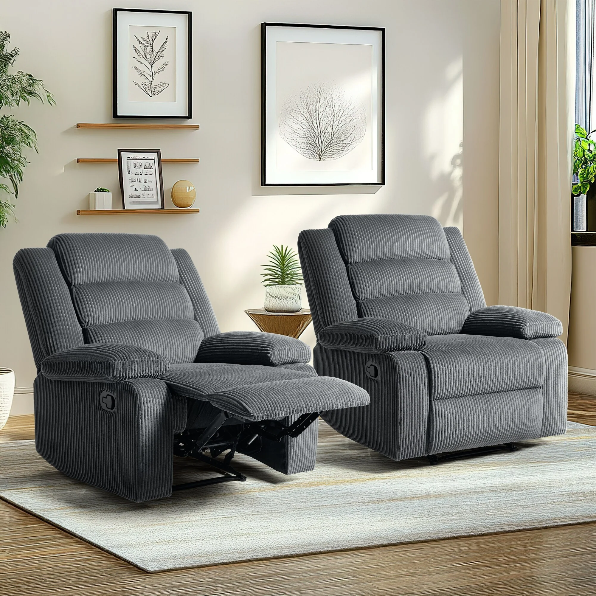 Modern Upholstered Recliner Chair with Adjustable Backrest
