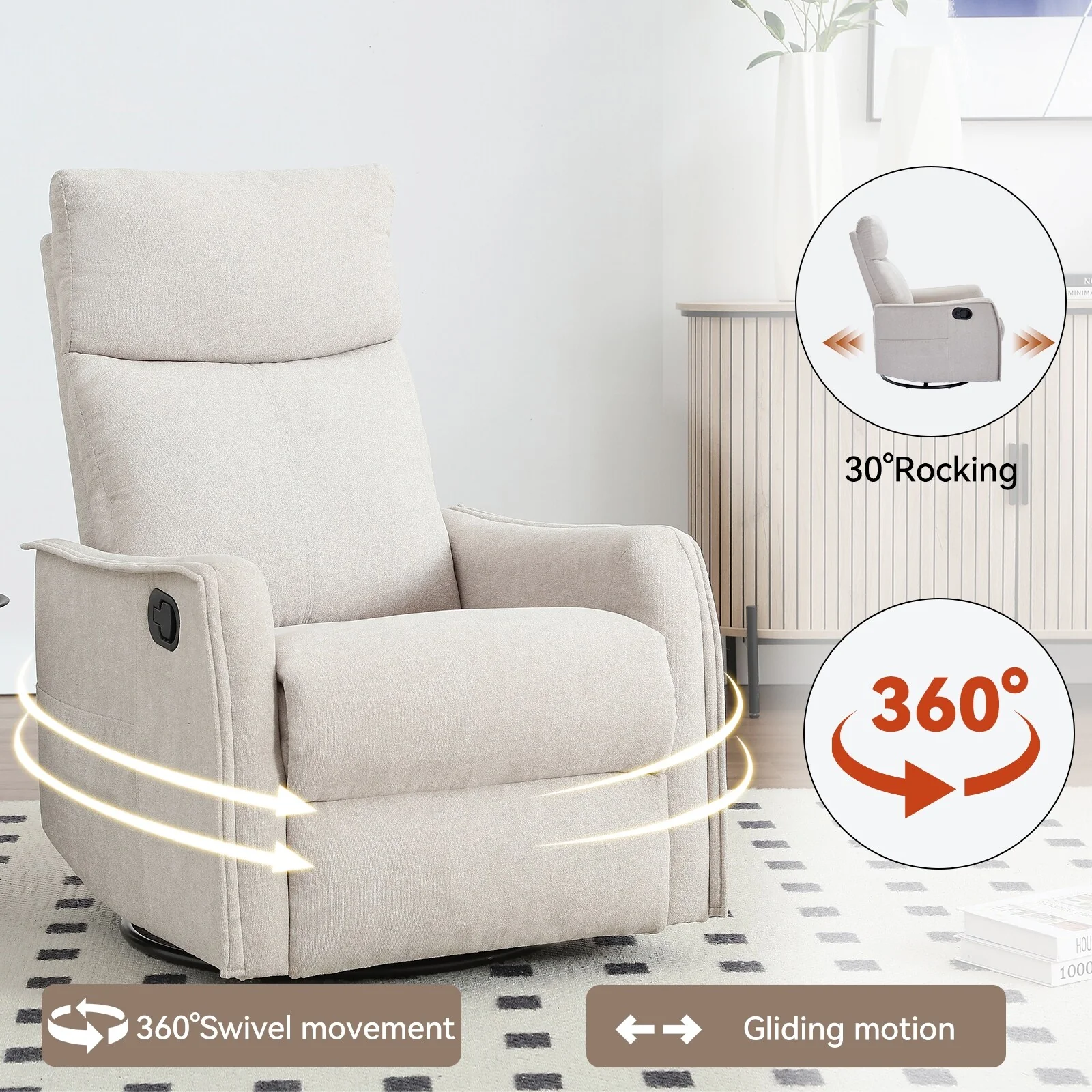 Heat Massage Manual Recliner Chair with Rocker and Swivel