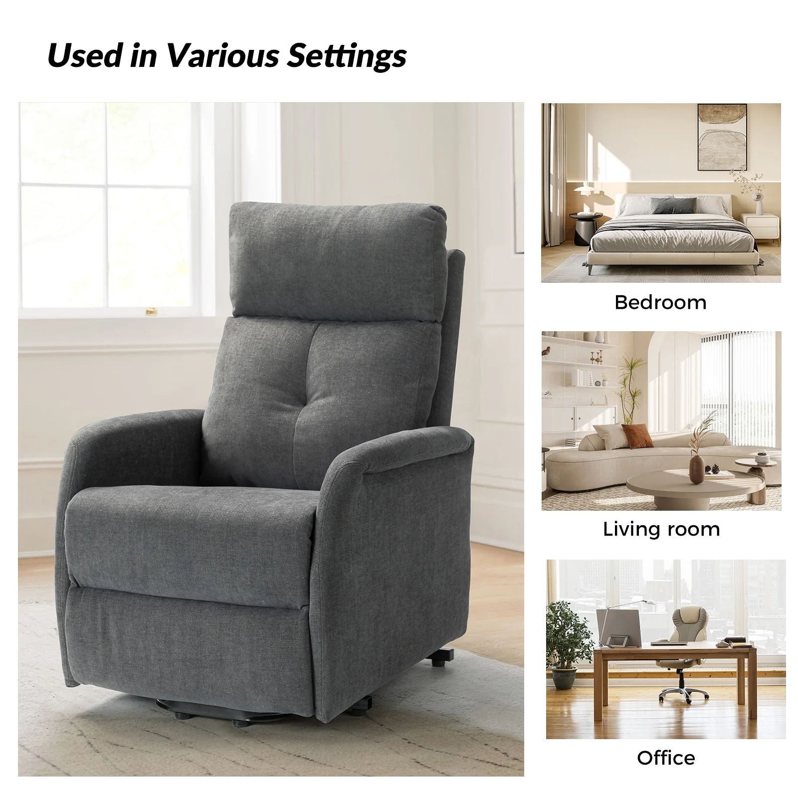 Elisa Power Remote Lift Assist Recliner with Metal Base