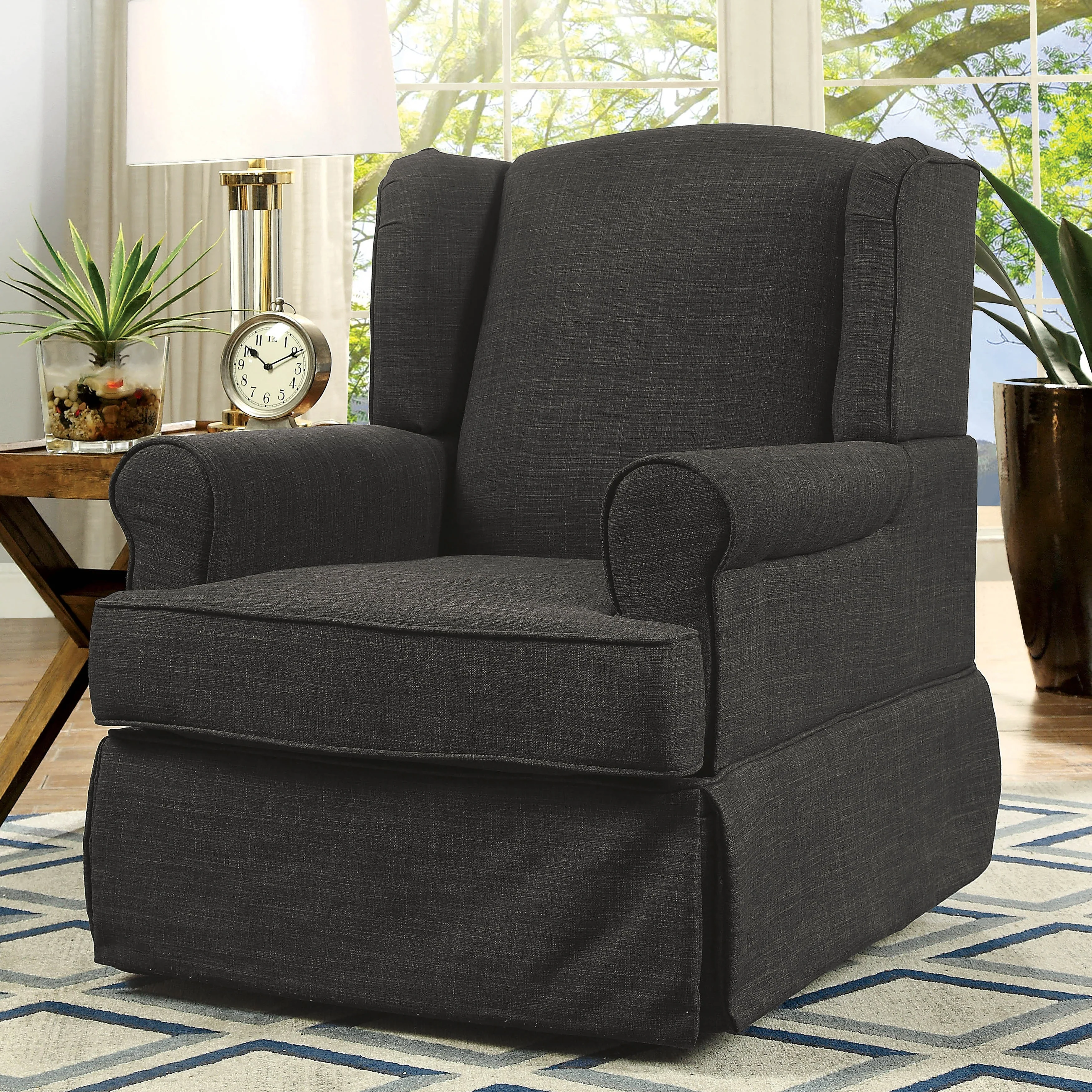 Keal Transitional Fabric Upholstered Skirted Glider Rocker Chair by Furniture of America