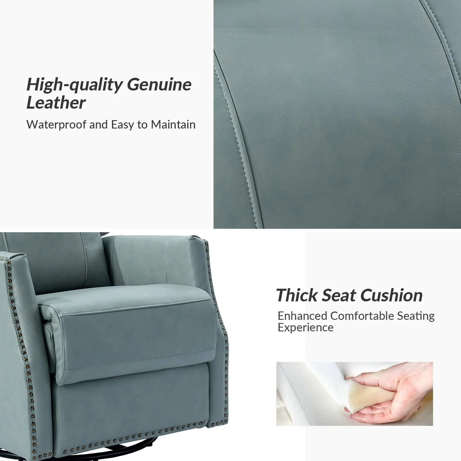 Demeter modern Genuine Leather Swivel Nursery Chair with Nailhead Trims Set of 2 by HULALA HOME