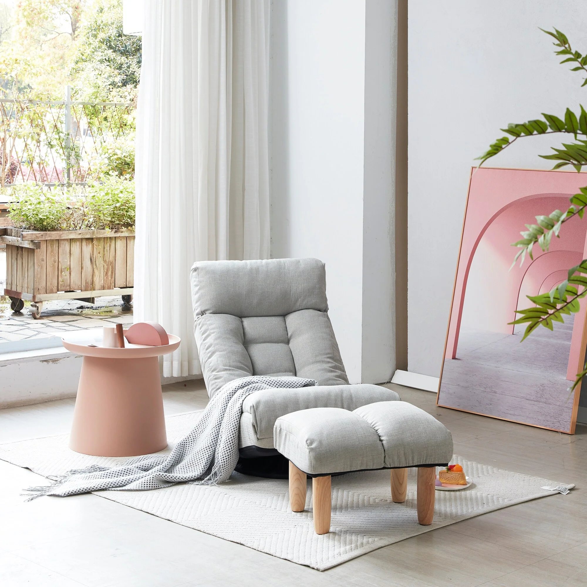 Upholstered Armless Recliner Set with Ottoman and Adjustable Headrest