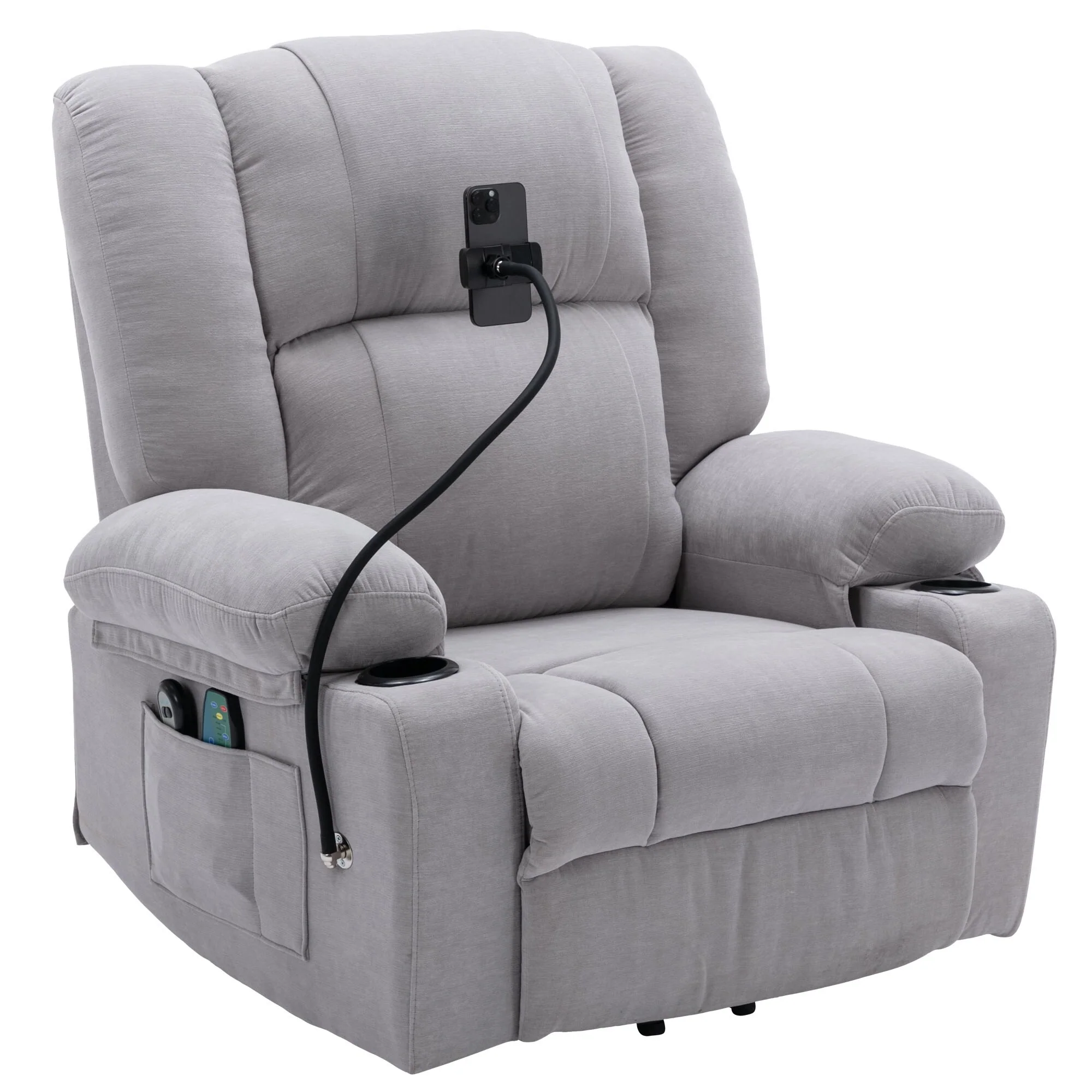 Electric Power Lift Recliner with Massage, Heat, Cup Holders, and Swivel