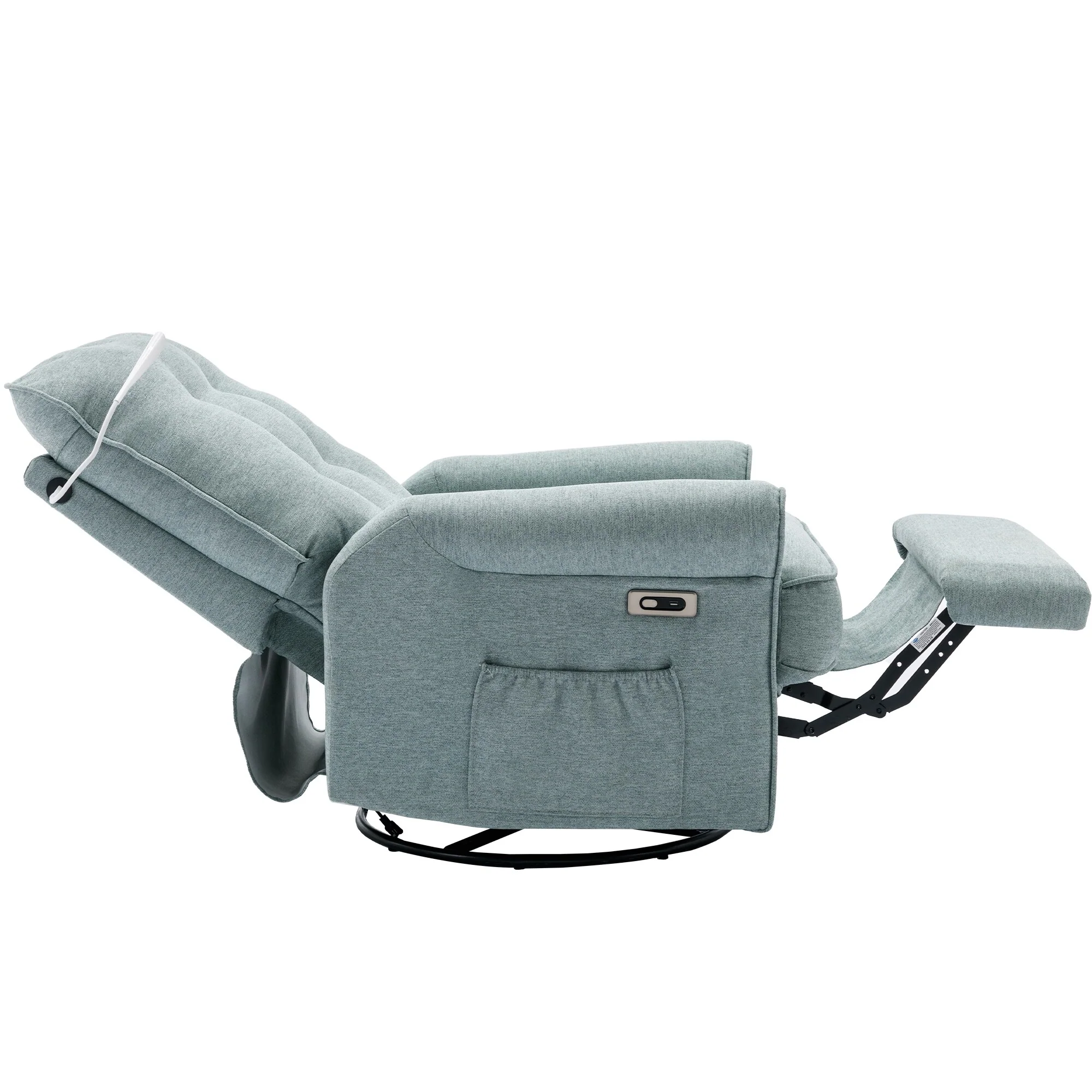 Beige 270�� Swivel Recliner with USB, Rocking Base, and Side Pocket