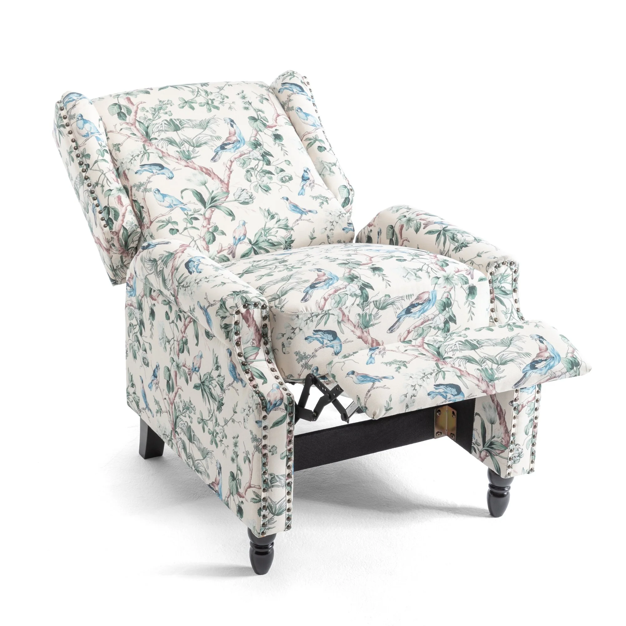 Linen Manual Upholstered Recliner with Wood Legs