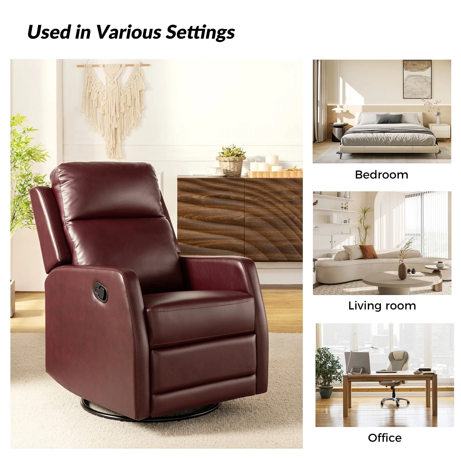 Esteban Modern Faux Leather Manual Rocking Swivel Recliner with Wingback