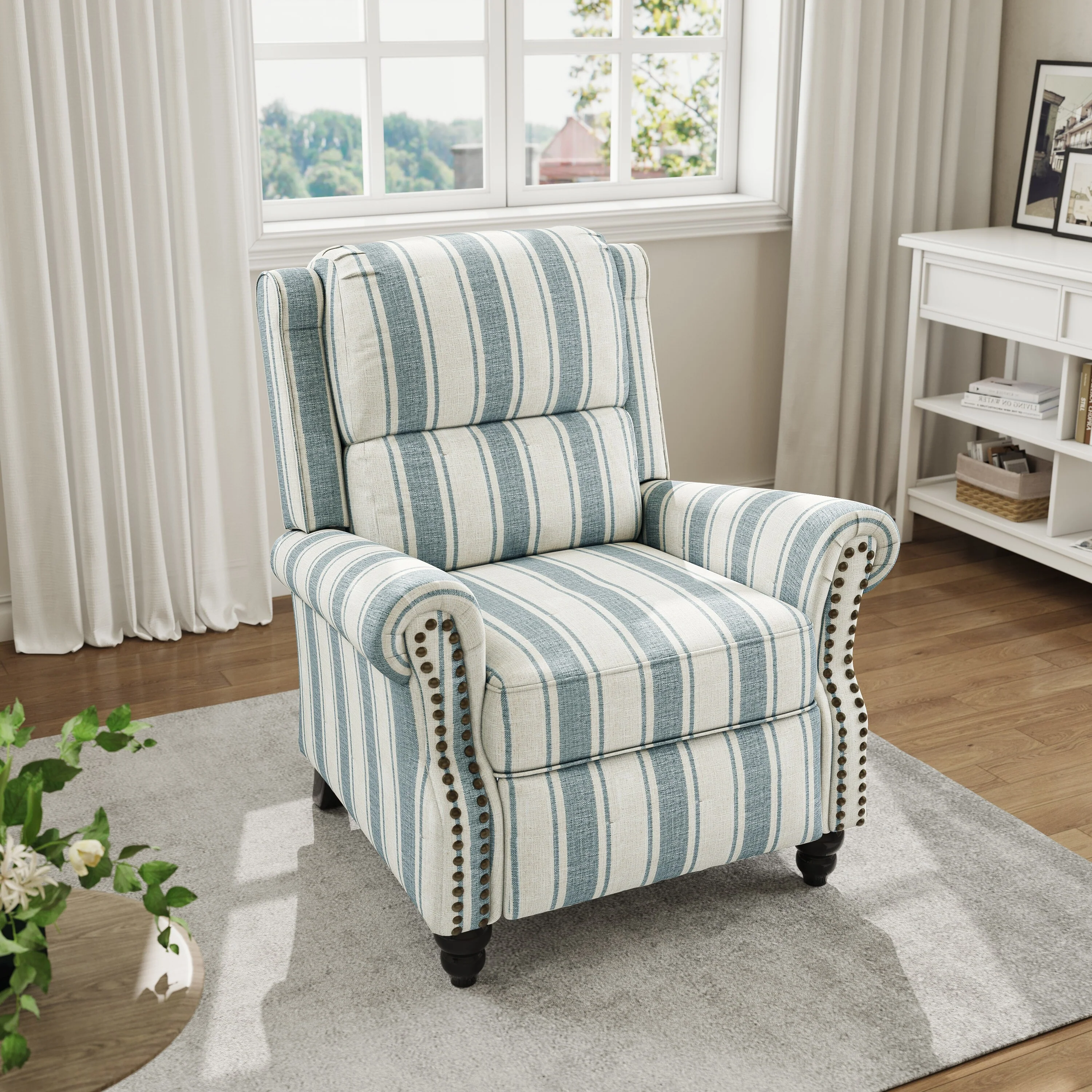 Mid-Century Nailhead PU Leather Linen Recliner