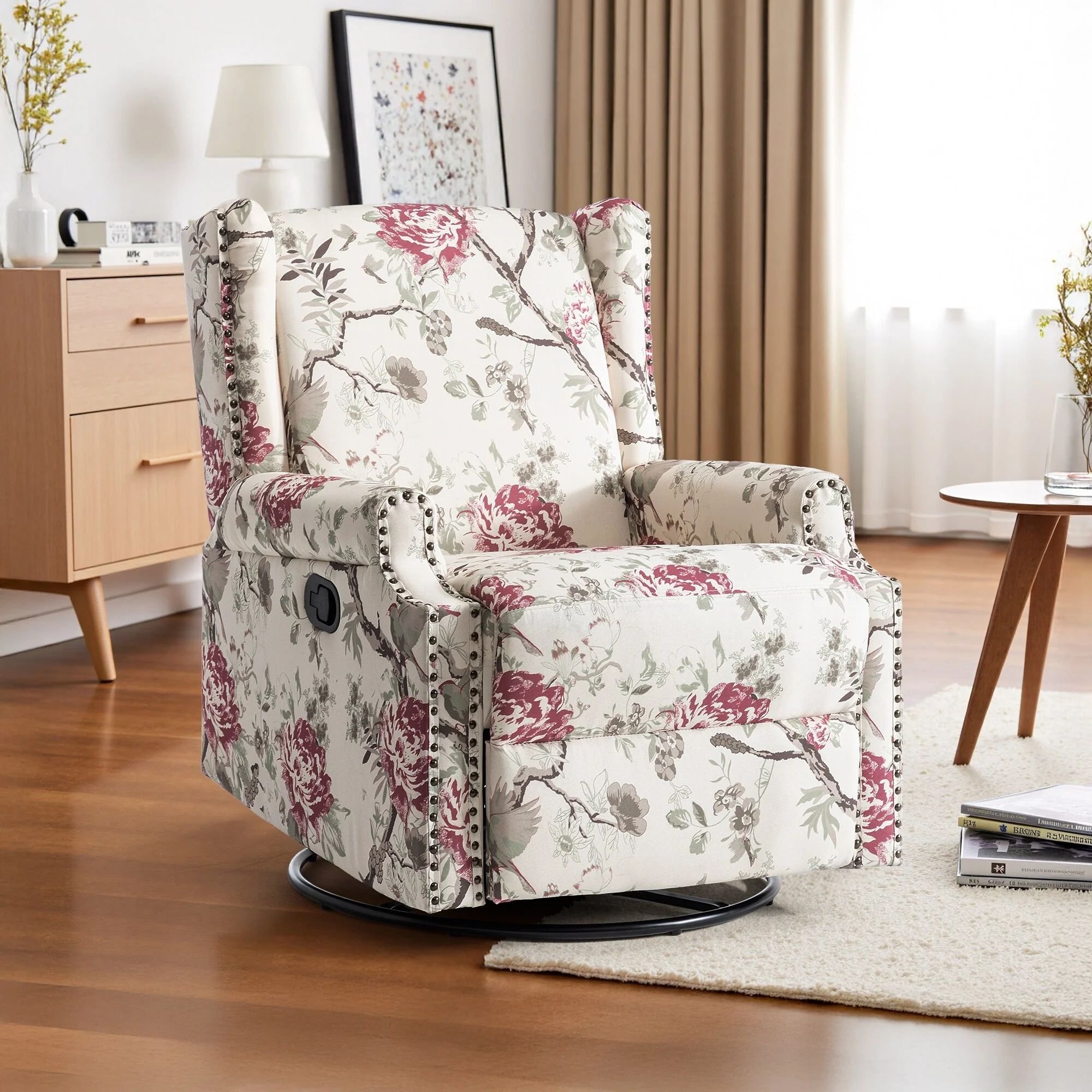 Linen Manual Swivel Base Recliner Chair with Footrest