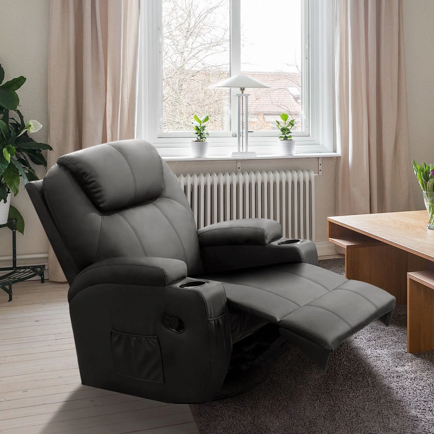 Homall Massage Recliner Chair Swivel Heating Faux Leather Living Room Chair