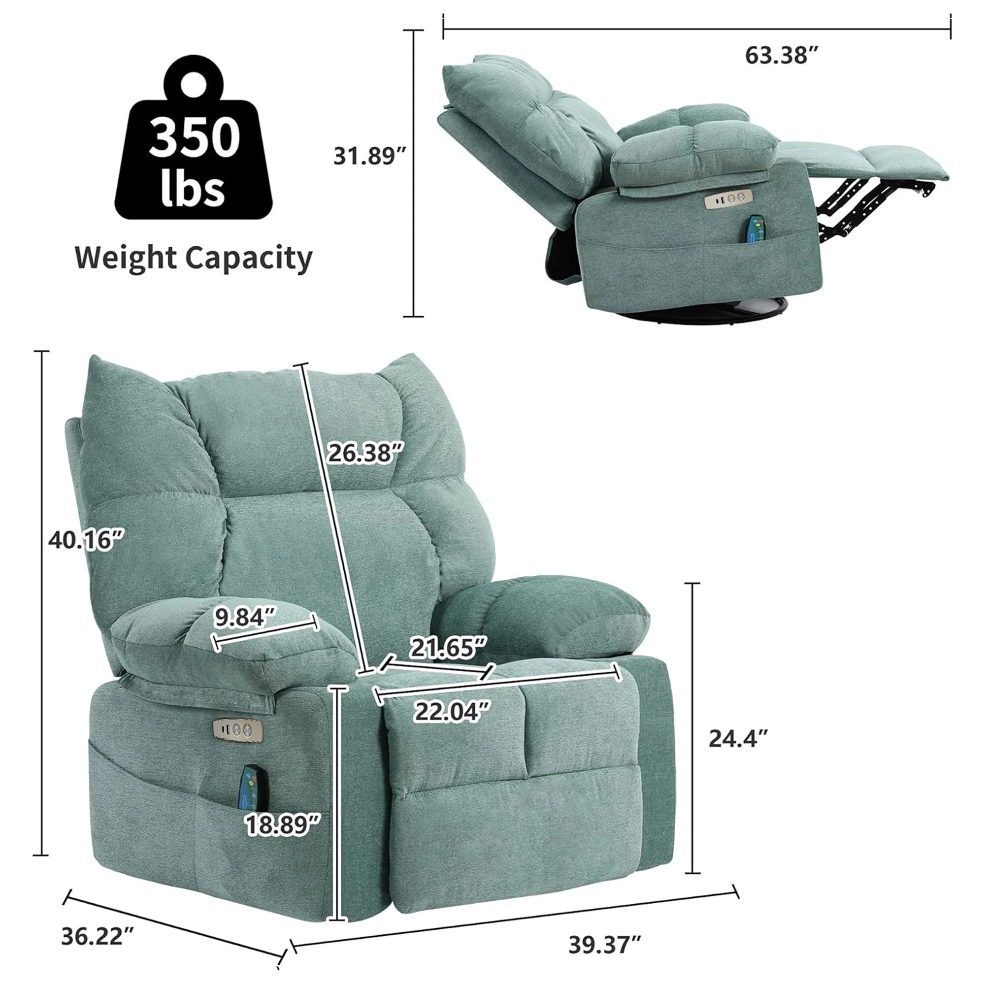 XINMICS Swivel Recliner Chair, Glider Rocking Power Recliner with Massage and Heated