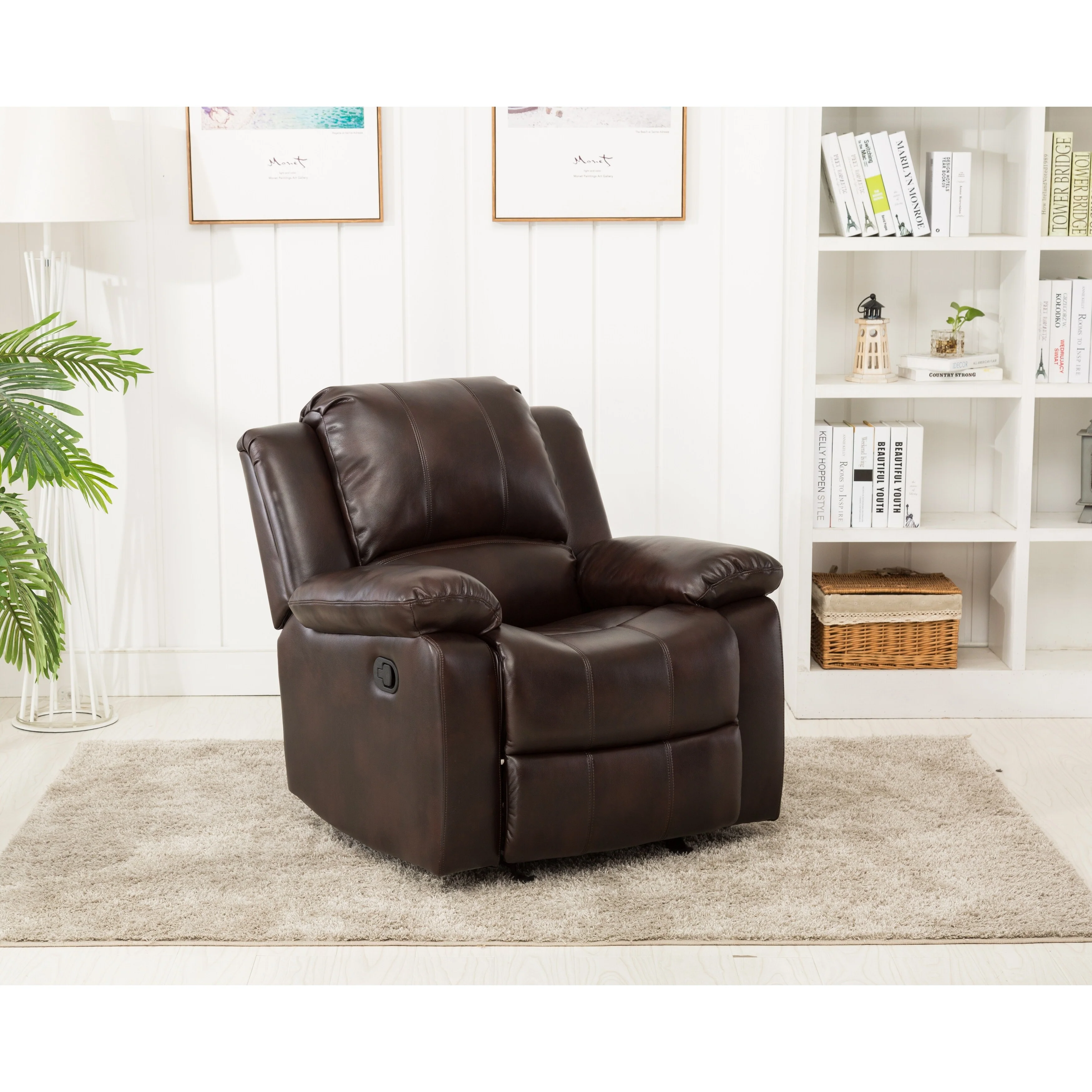 Leather Gel Glider Recliner with Sturdy Wood Frame  Heavy Duty Steel Mechanism