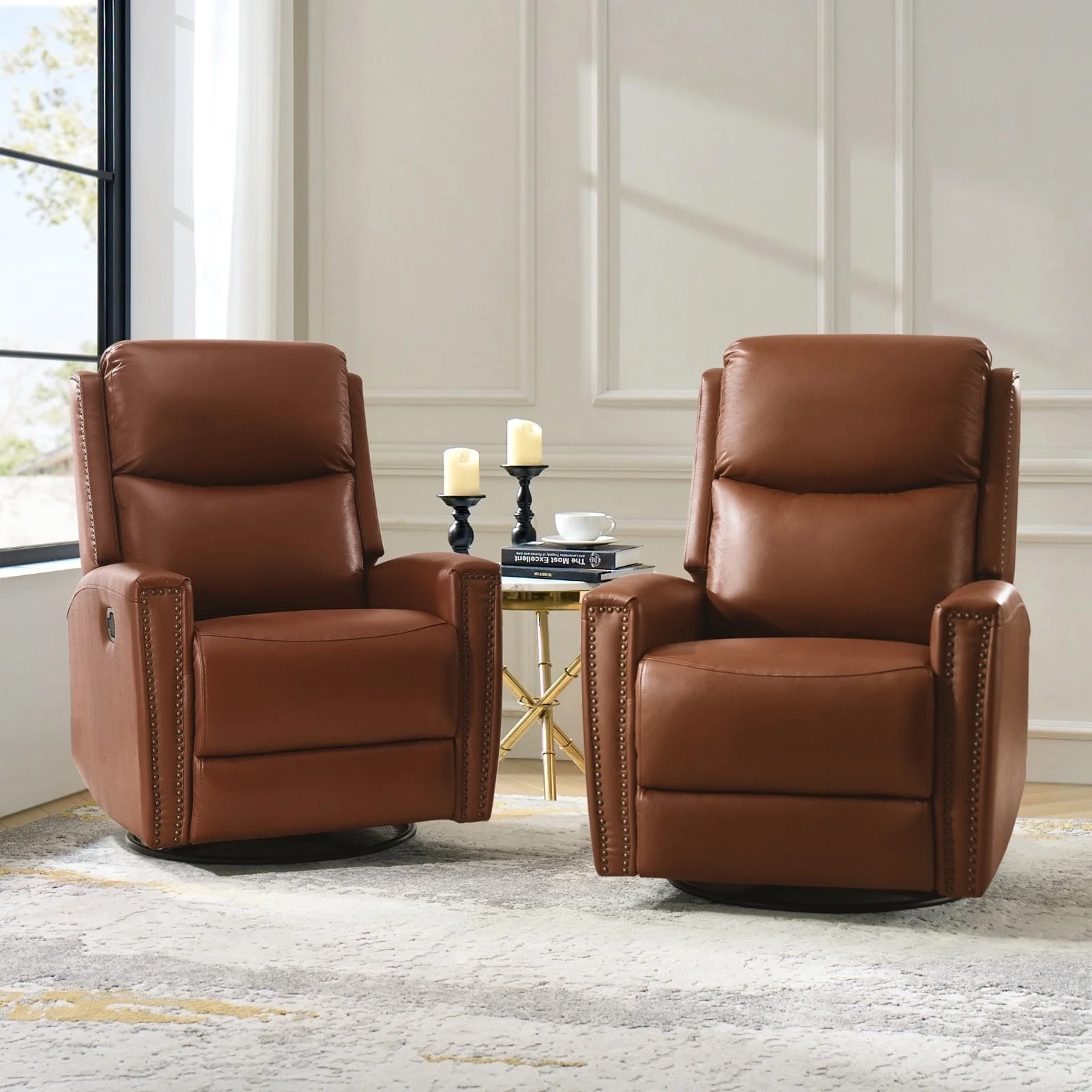 Fiacro 30.31Wide Modern Genuine Leather Wingback Swivel Rocker Recliner with Nailhead Trims, Set of 2