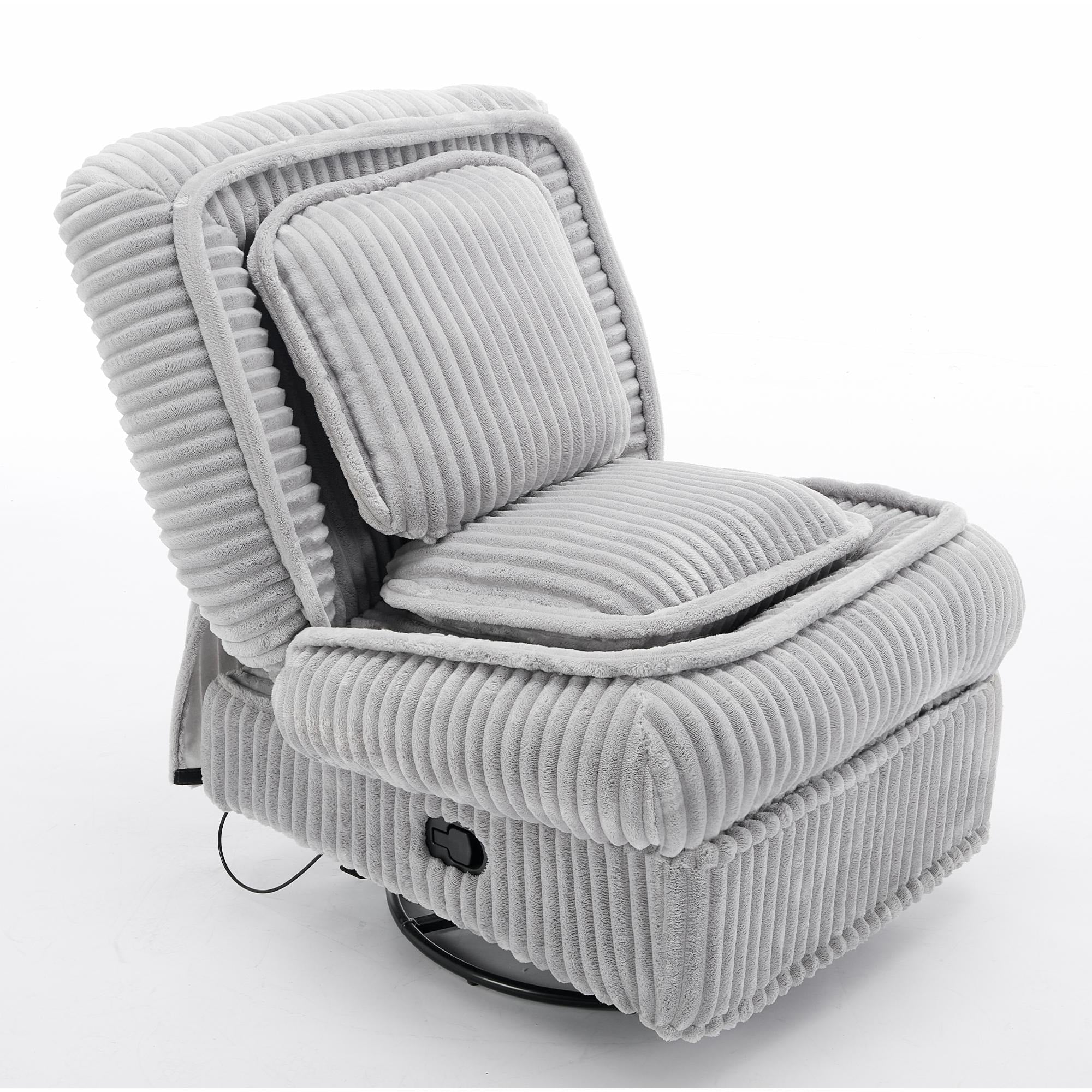 Corduroy 360�� Swivel Glider Rocker Recliner with Pillows