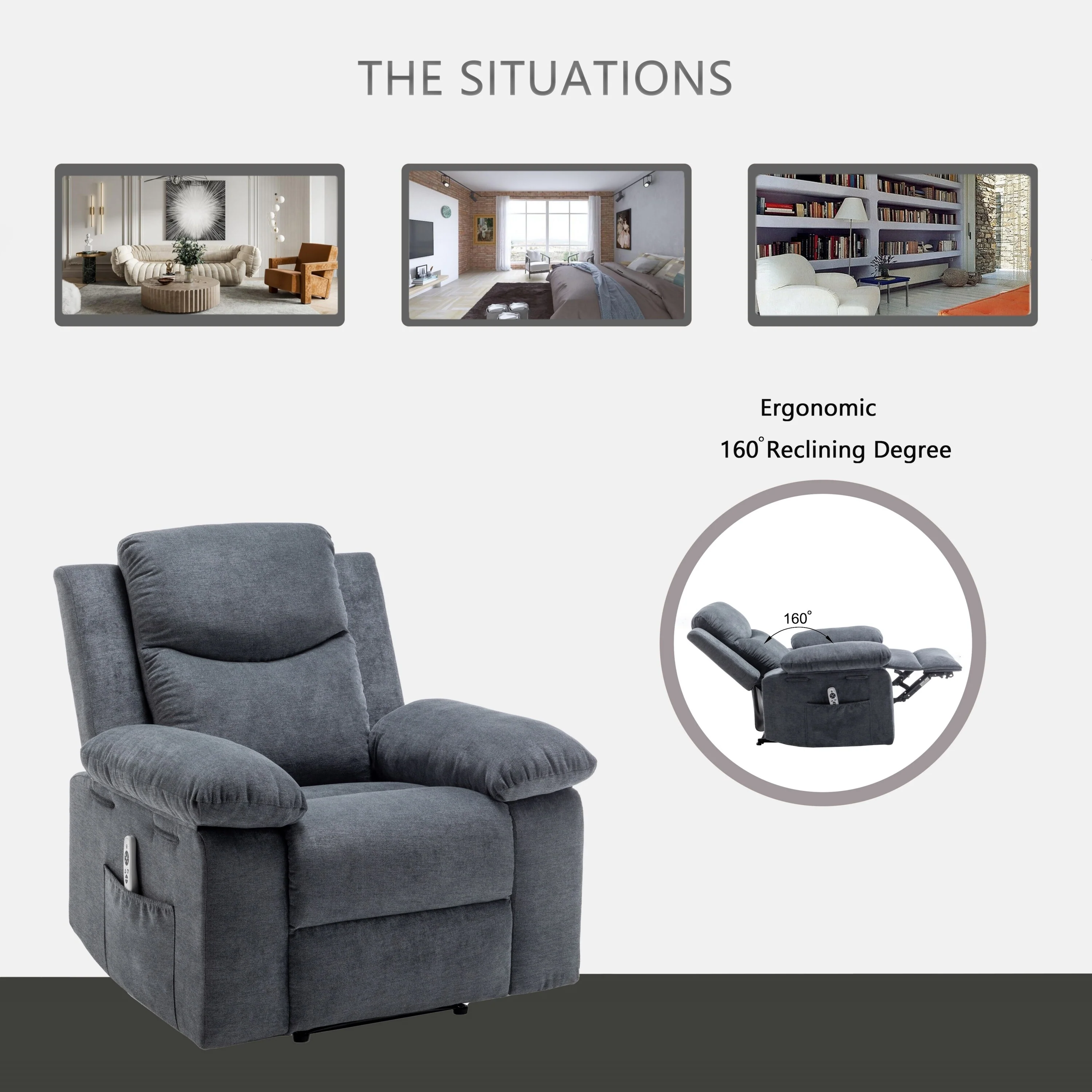 Velvet Adjustable Massage Function Power Recliner Chair with Heating System