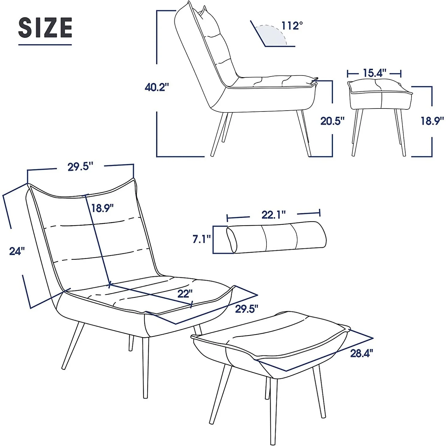 MCombo Modern Chair with Ottoman, Bronzing Fabric Upholstered Leisure Chairs