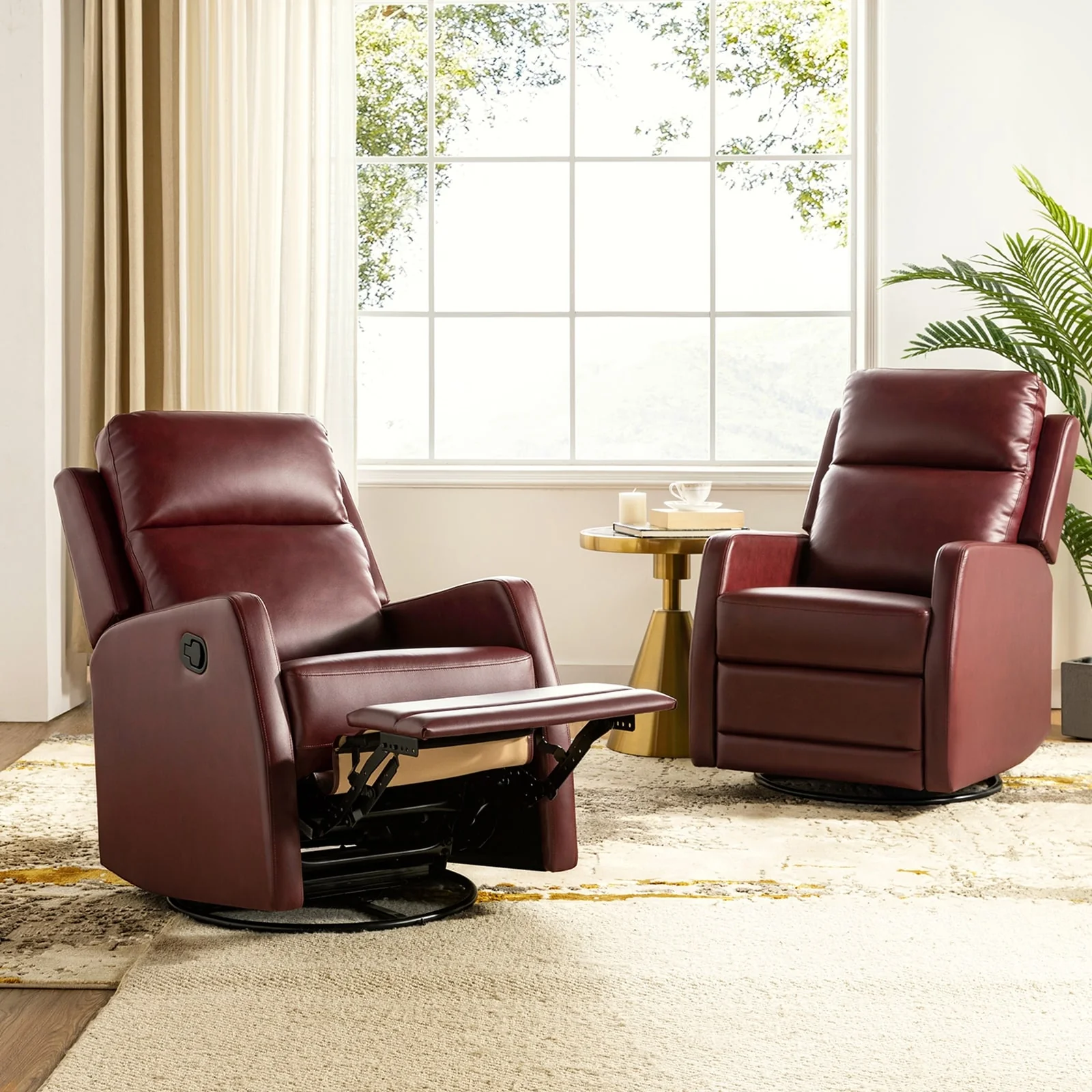 Esteban Modern Faux Leather Manual Rocking Swivel Recliner with Wingback Set of 2