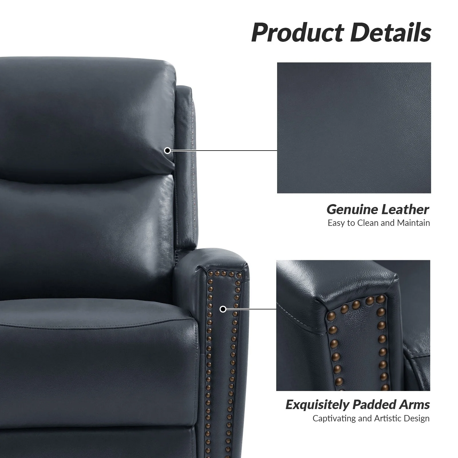 Fiacro 30.31Wide Modern Genuine Leather Wingback Swivel Rocker Recliner with Nailhead Trims