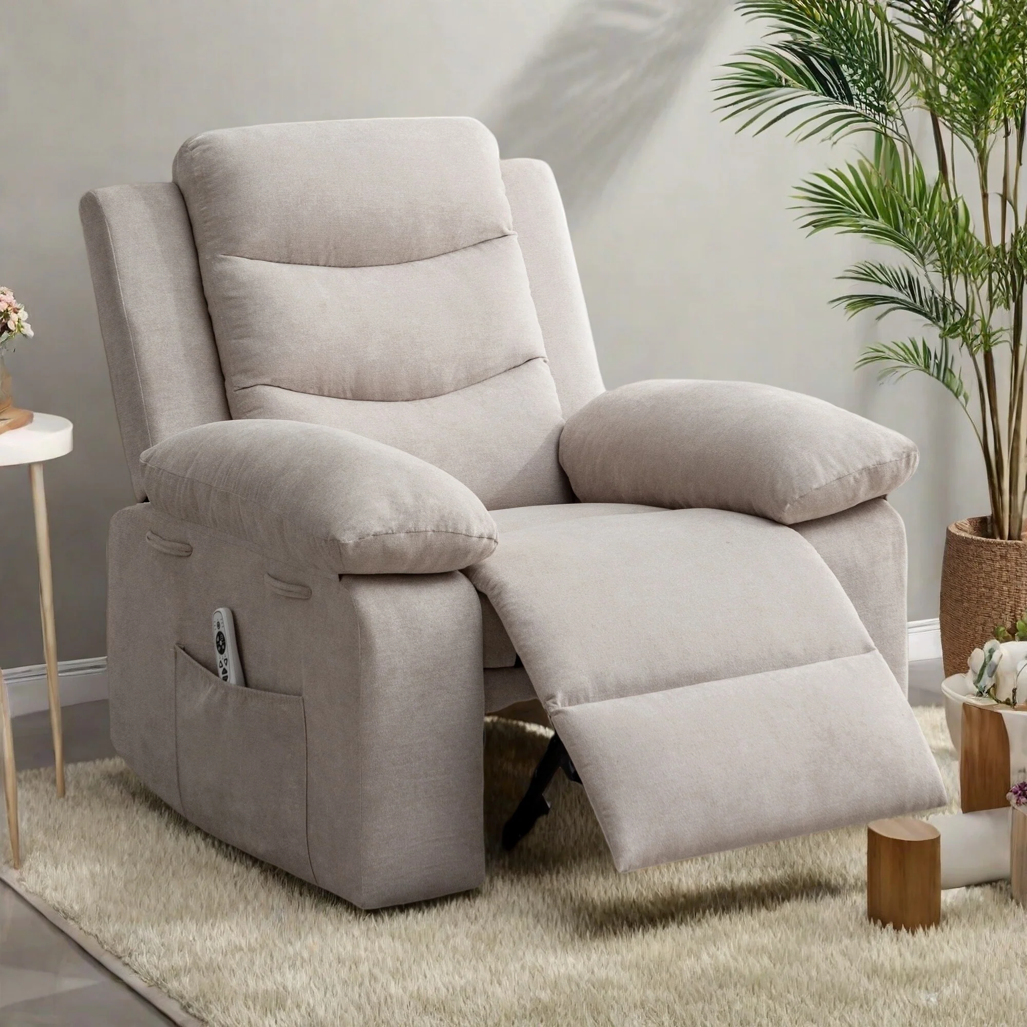 Electric Recliner with Massage, Lumbar Heating, Side Pocket and Steel Frame Support