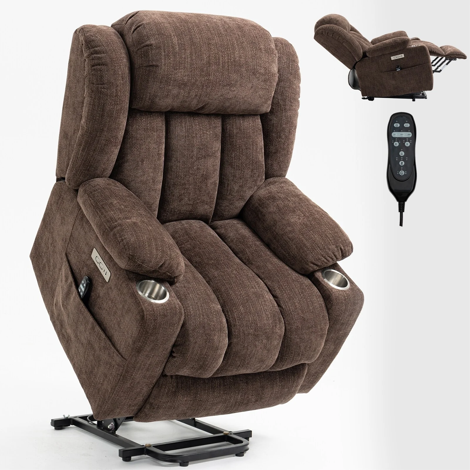 Electric Lift Recliner with Targeted Massage, Lumbar Heating, Dual USB Charging, and Stainless Steel Cup Holders