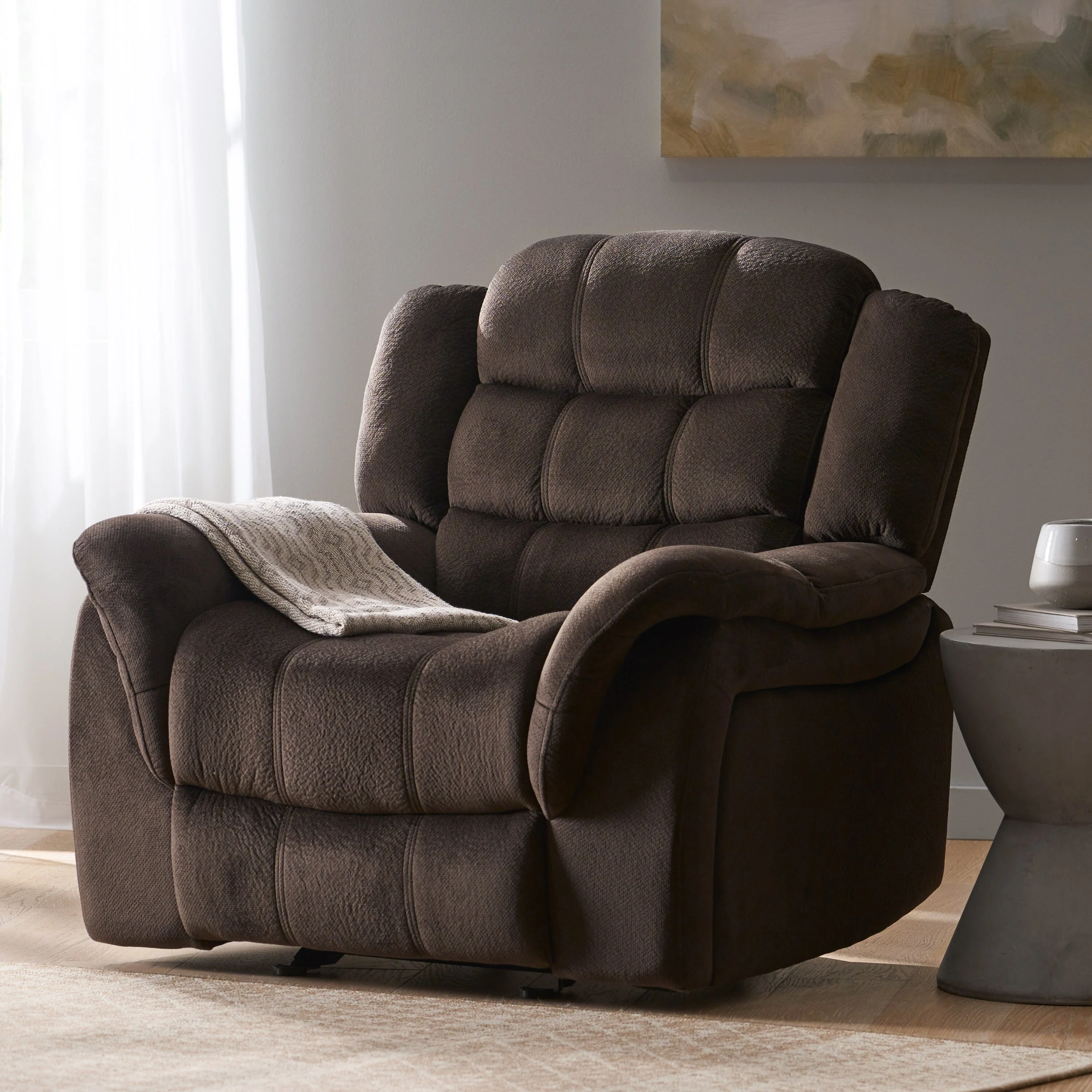 Roomfitters Classic Design, Brown Plush Fabric, Glider Recliner