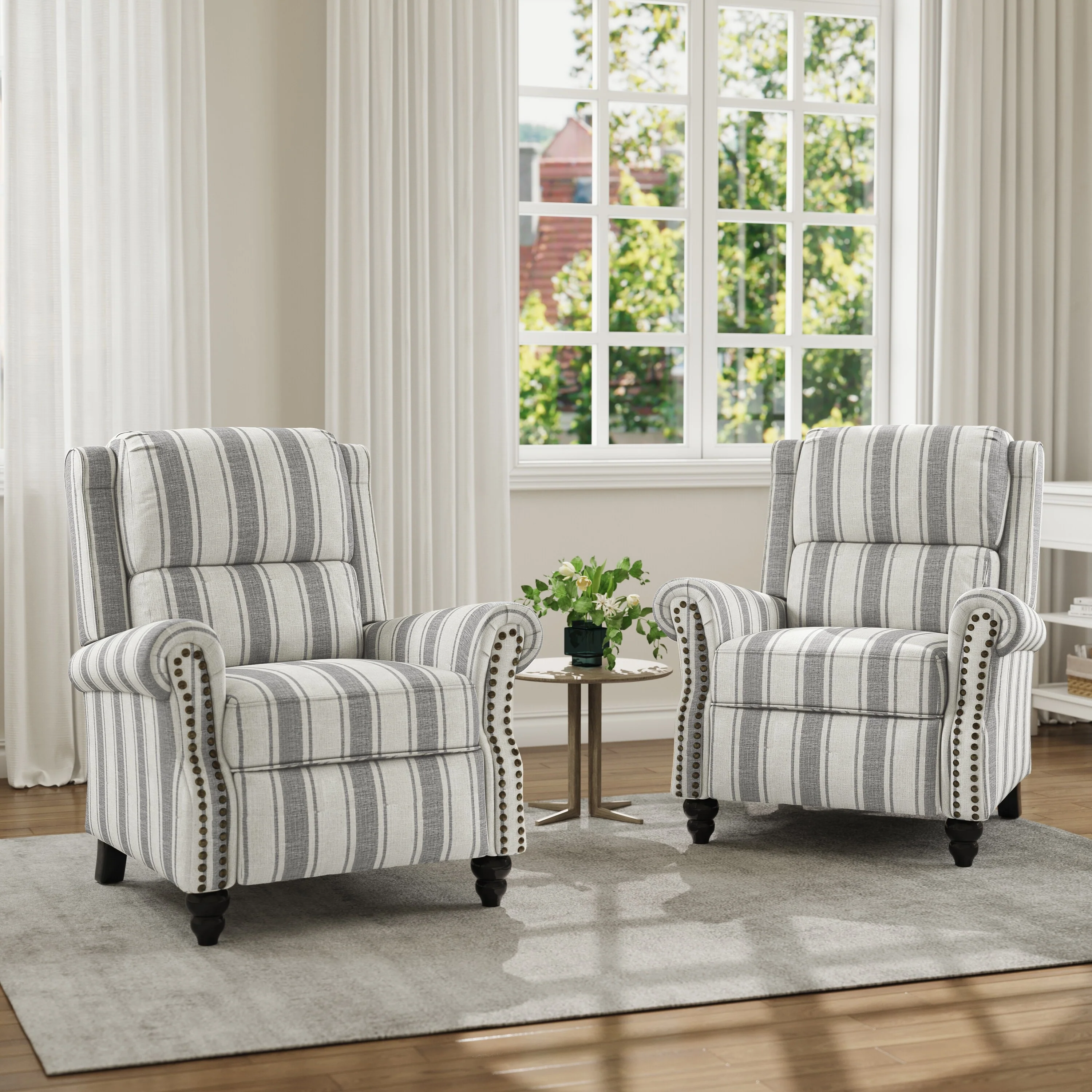 Mid-Century Nailhead PU Leather Linen Recliner