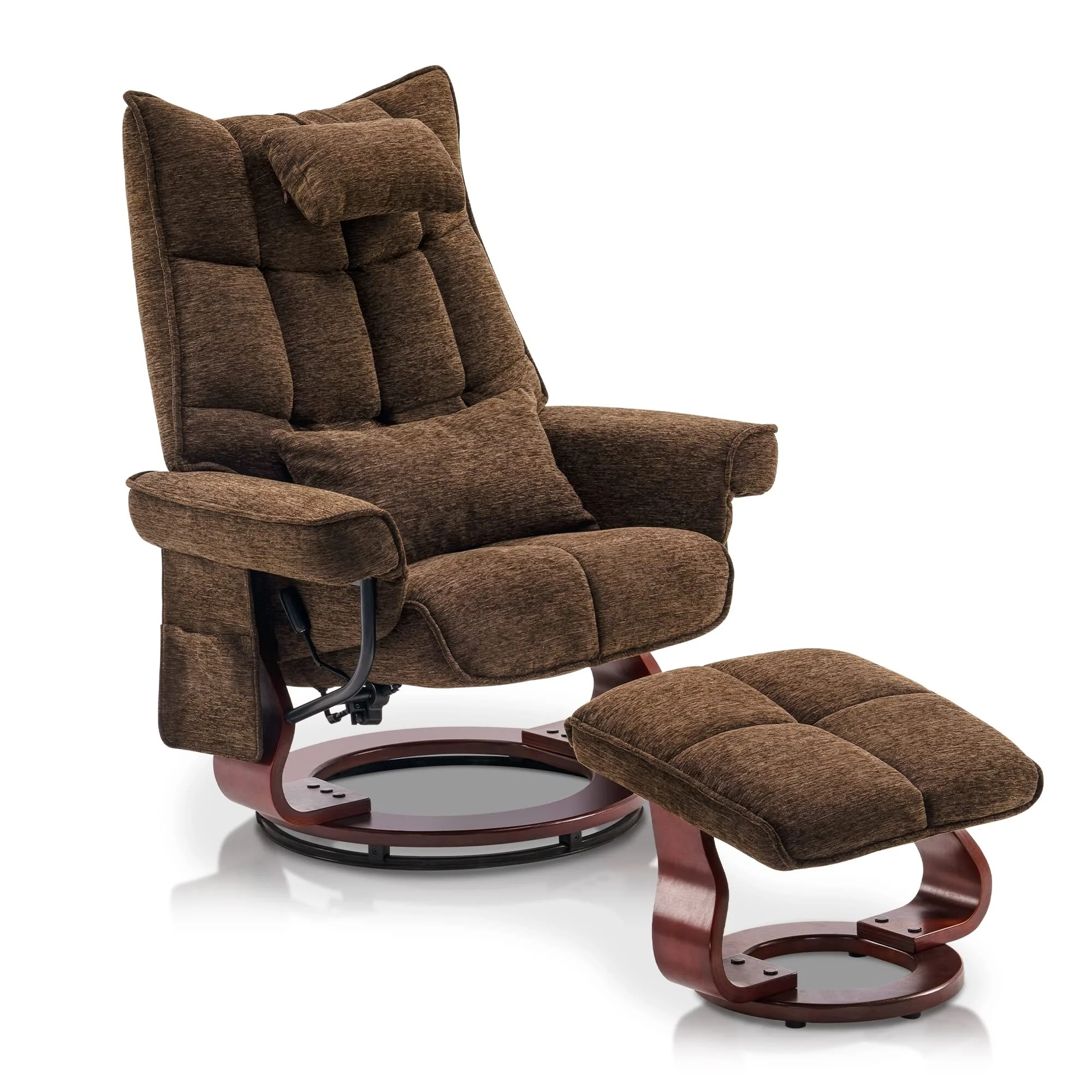 MCombo Swivel Recliner with Ottoman and Neck Pillow, Chenille Fabric