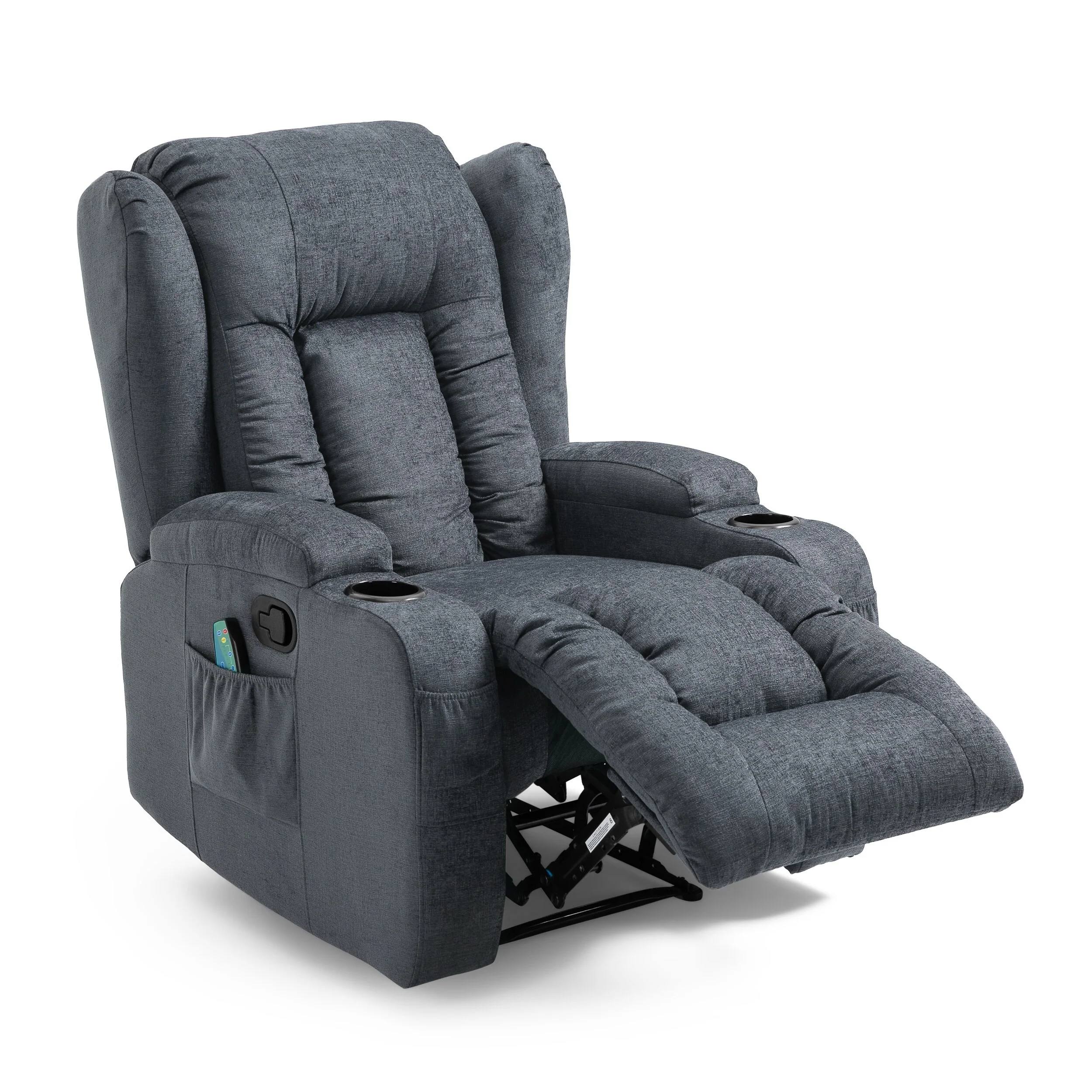 Massage Recliner with Heating, 5 Modes, Cup Holders, Remote Control, and Manual Reclining Feature