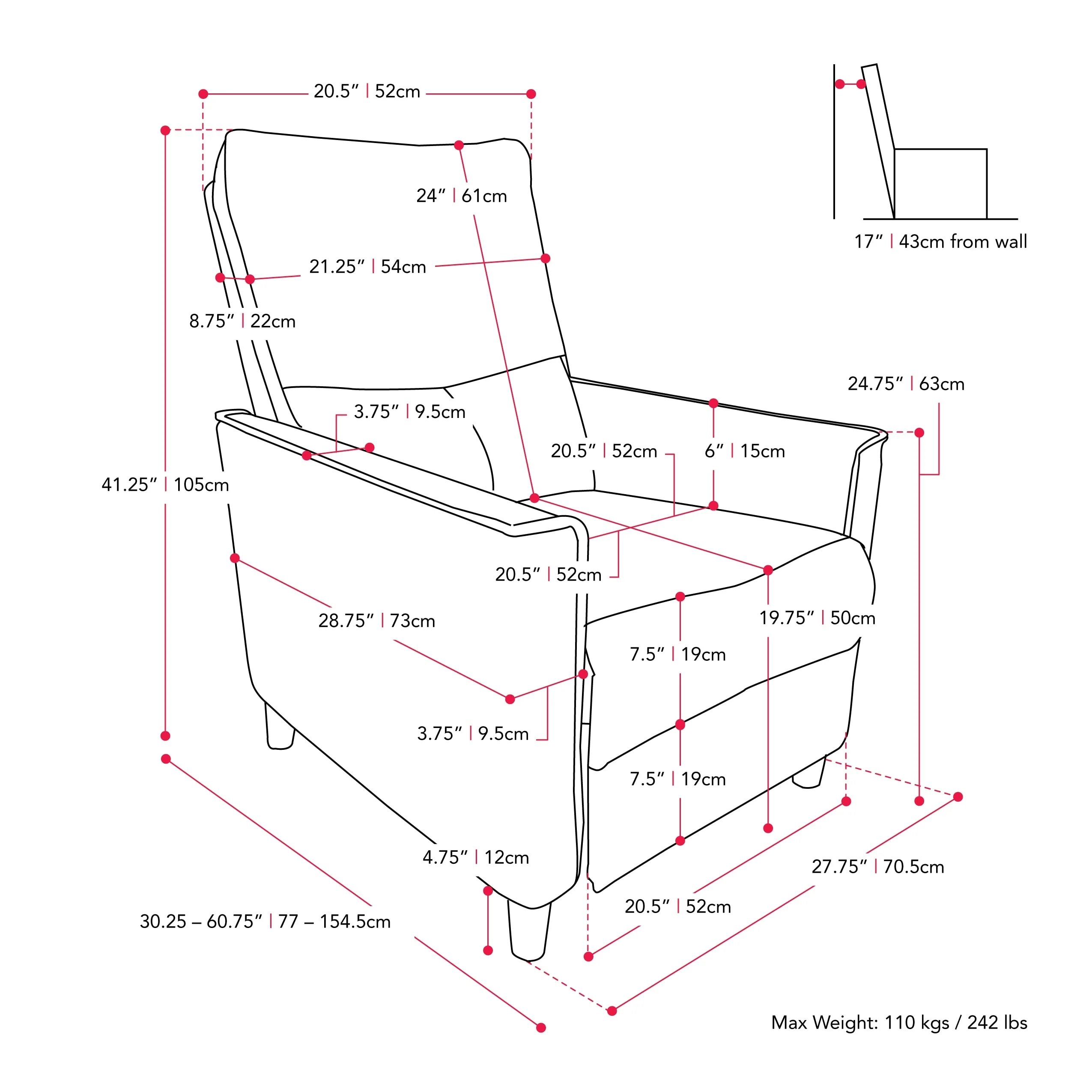 High-Leg Manual Recliner with Footrest