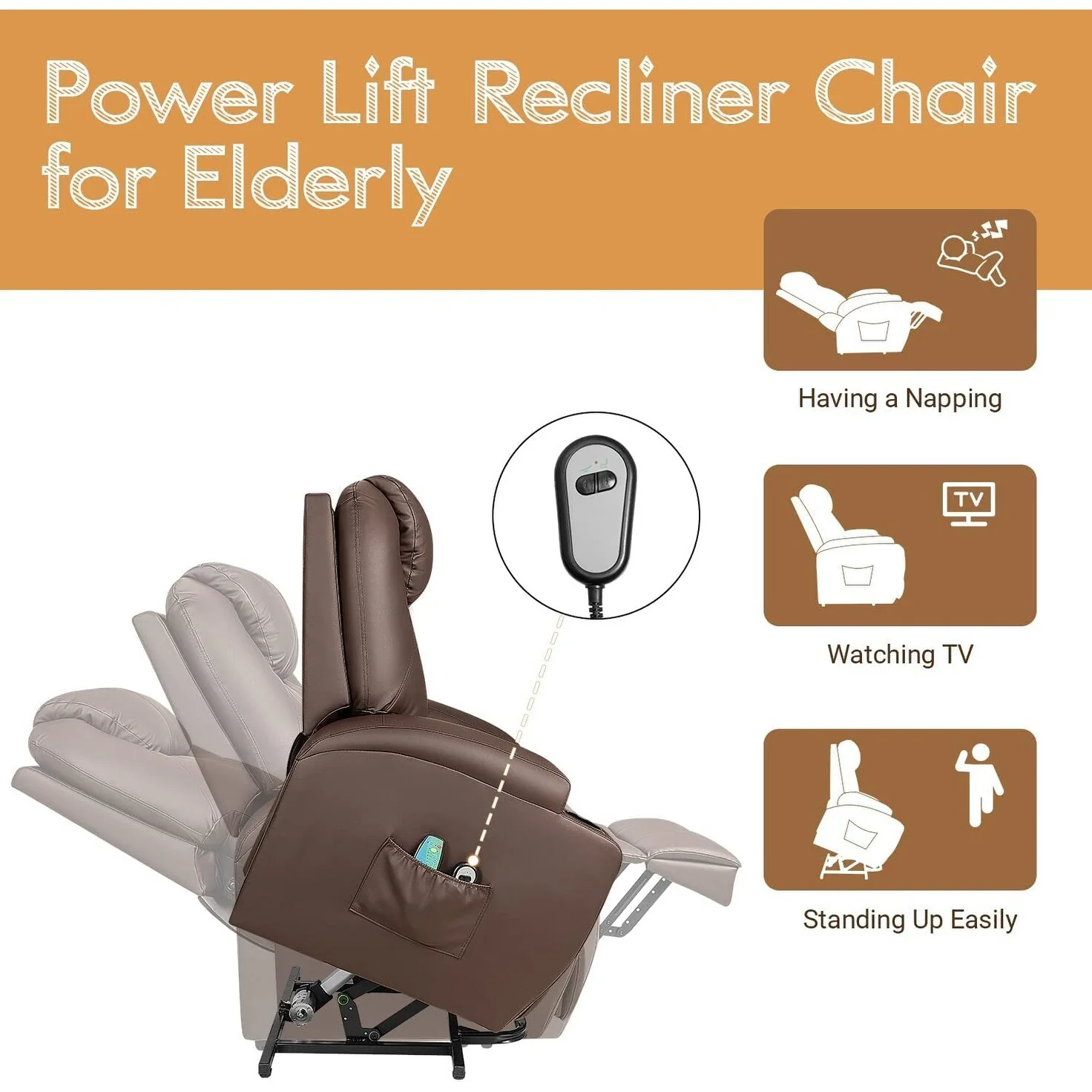 Furniwell Power Lift PU Leather Recliner with Massage and Heating