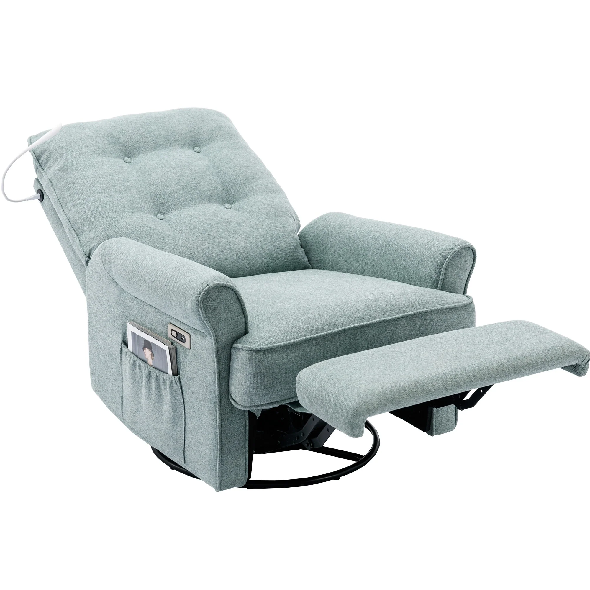 Beige 270�� Swivel Recliner with USB, Rocking Base, and Side Pocket