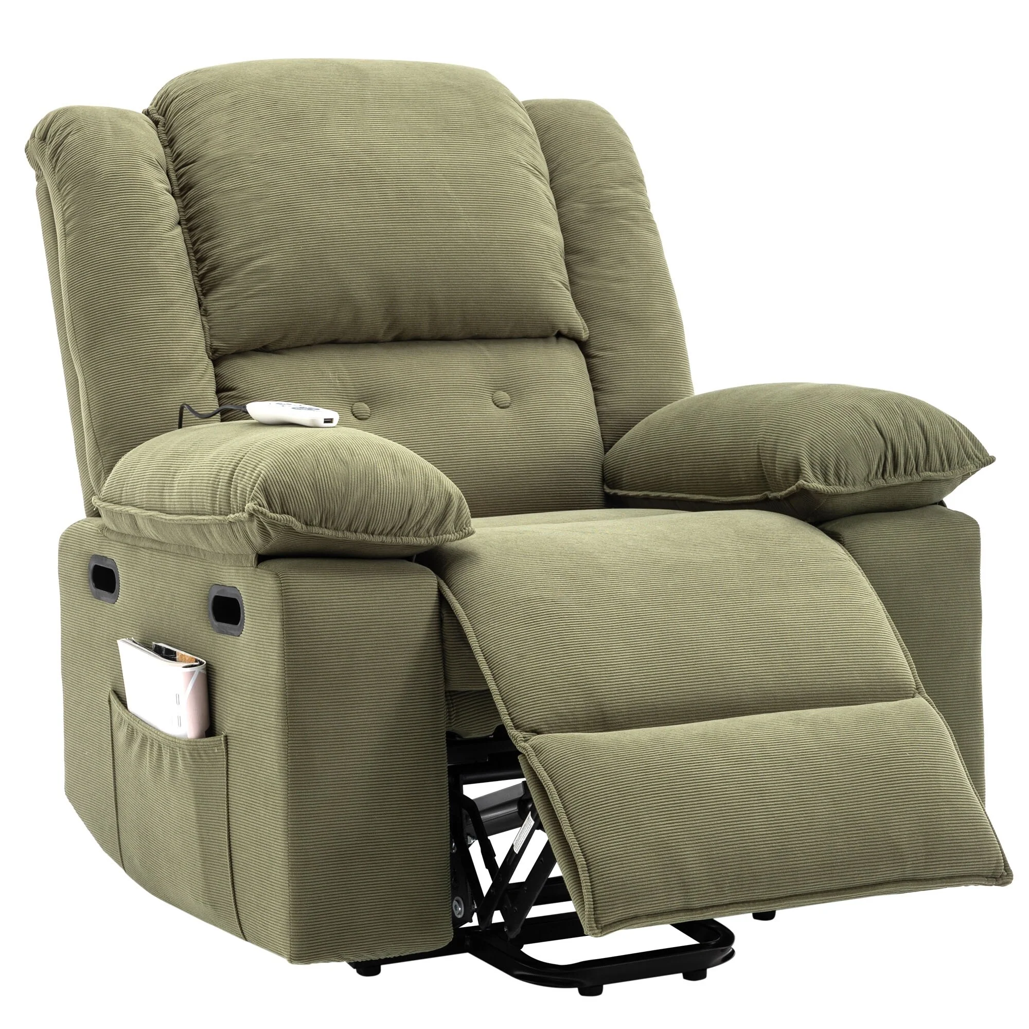 Beige Power Lift Recliner with Massage, Heating, Infinite Recline, Side Pockets, and Retractable Armrests