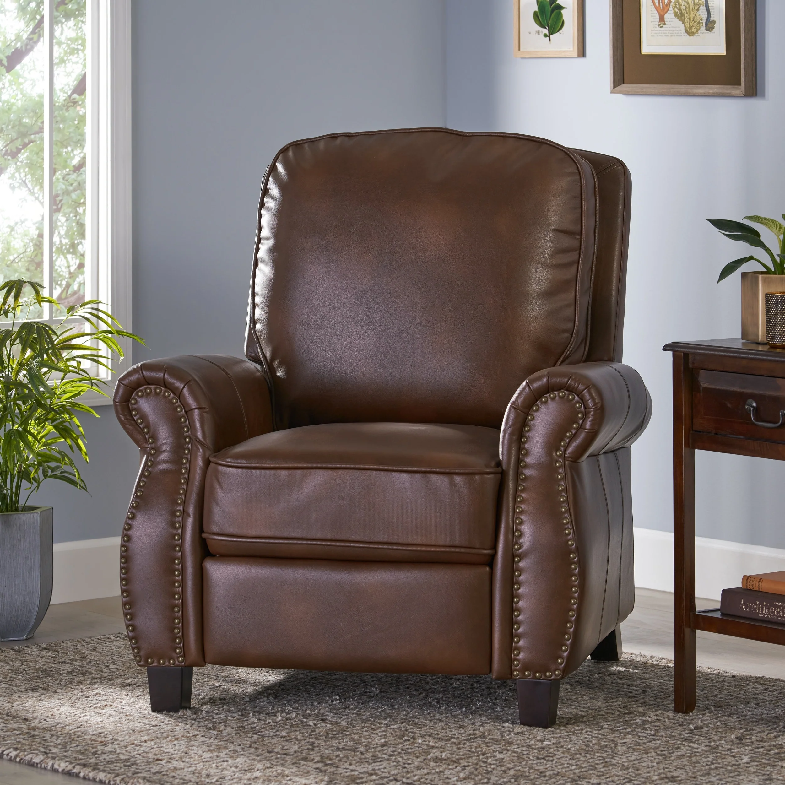 Neville 2-Tone PU Push Back Recliner by Christopher Knight Home