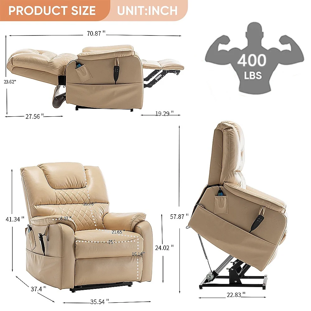 35.5W Dual Electric Power Lift Recliner,MassageHeat,180 degrees