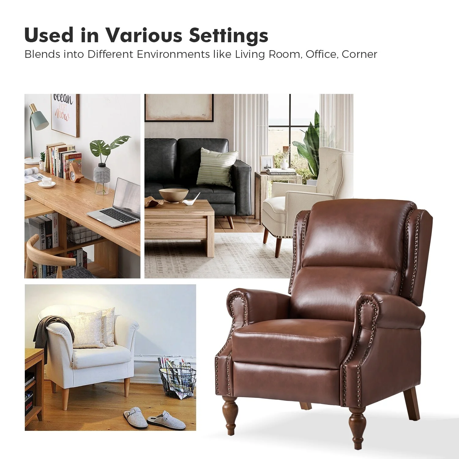 Terri Traditional Vegan Leather Manual Push Back Recliner by HULALA HOME