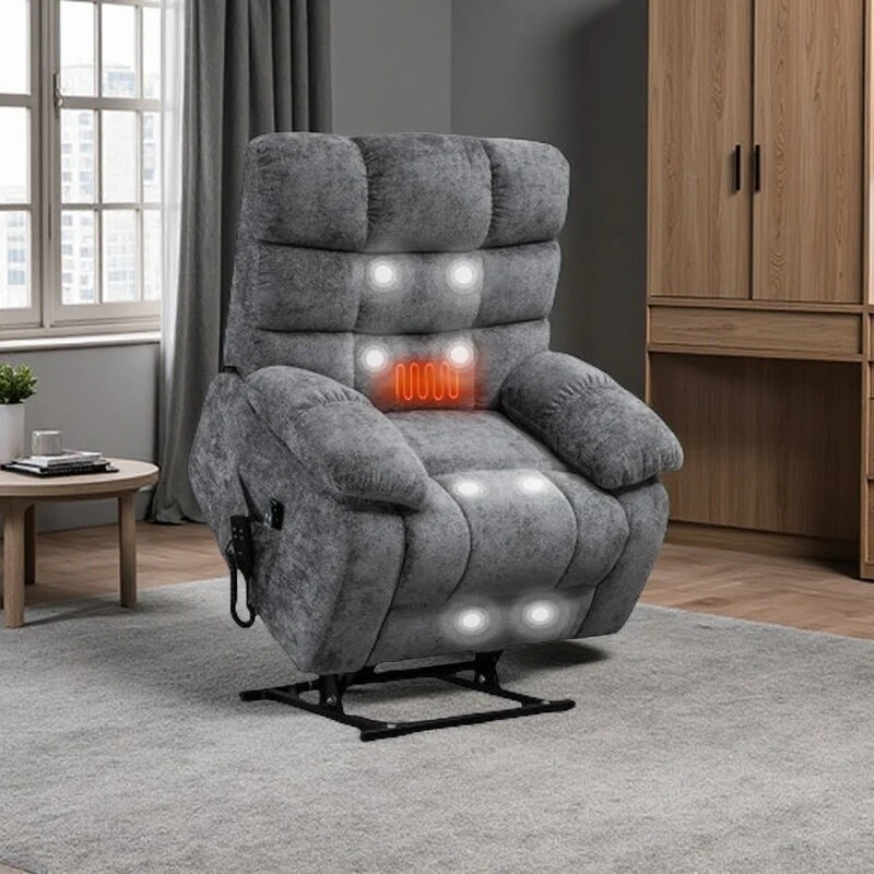 Oversized Dual Motor Power Lift Recliner with Massage, Lumbar Heat, Infinite Recline, and Tool-Free Assembly