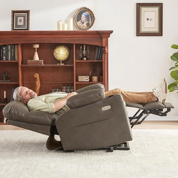 Grey Power Lift Recliner Chair for Seniors with Heat, Massage, Extended Footrest, USB & Type-C Ports, and Cup Holders