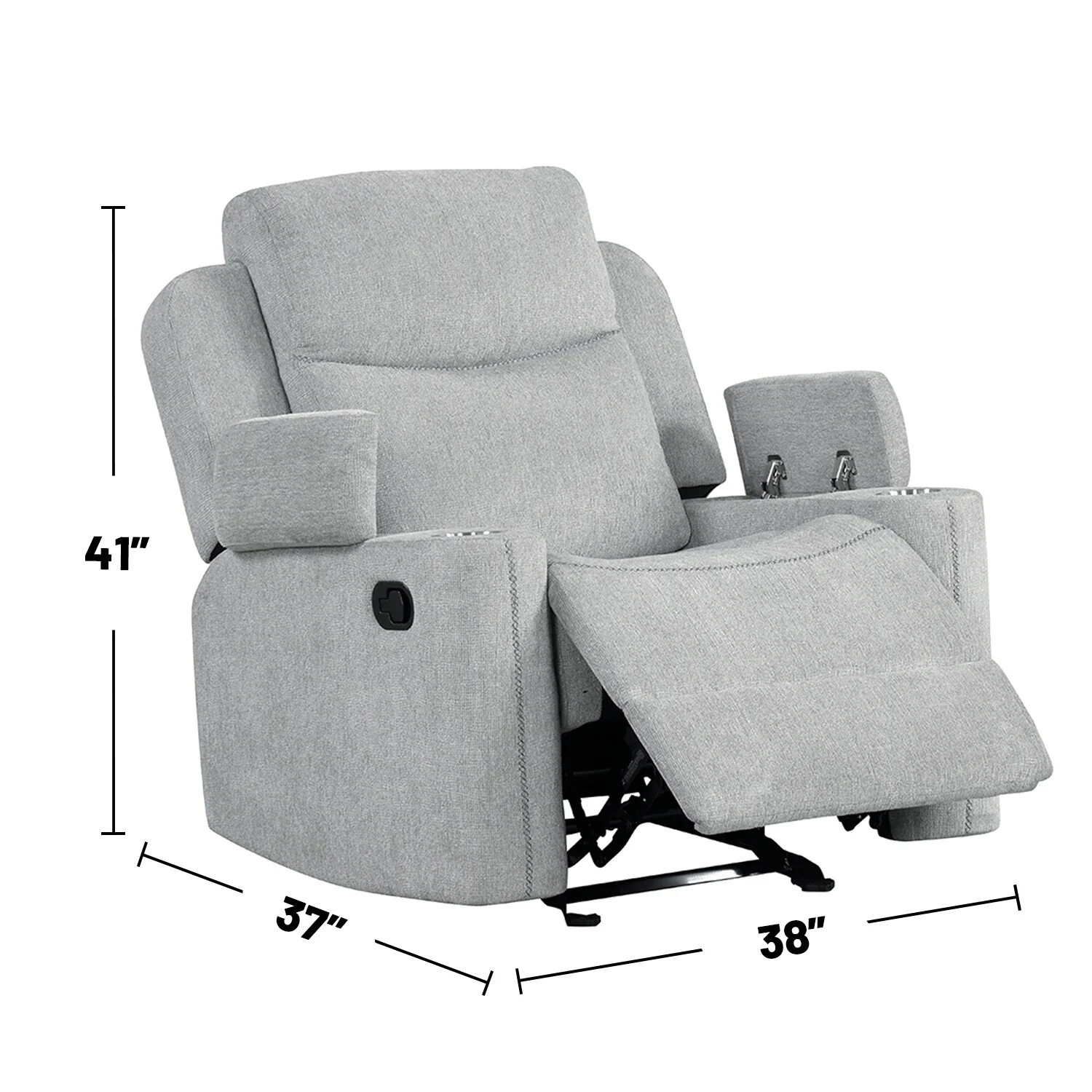 Upholstered Manual Motion Glider Recliner with 2 Cup Holders in Light Gray